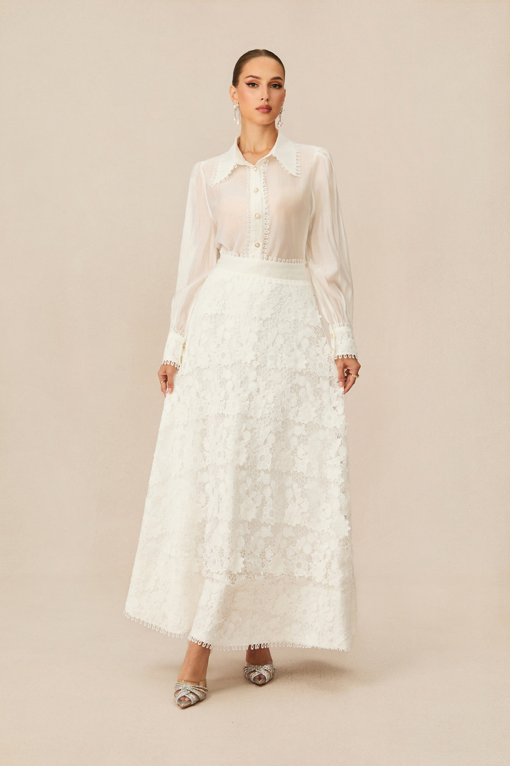 Gorgeous Attraction White Floral Lace Blouse & Skirt Set
