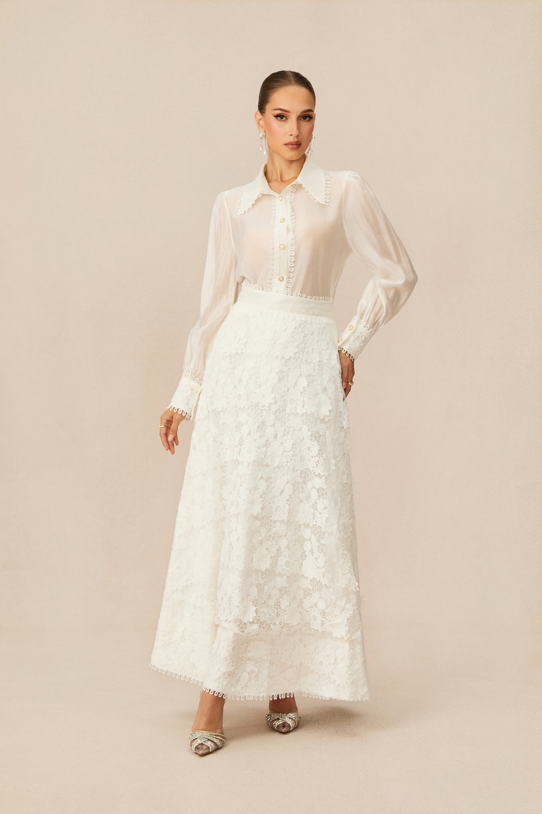 Gorgeous Attraction White Floral Lace Blouse & Skirt Set