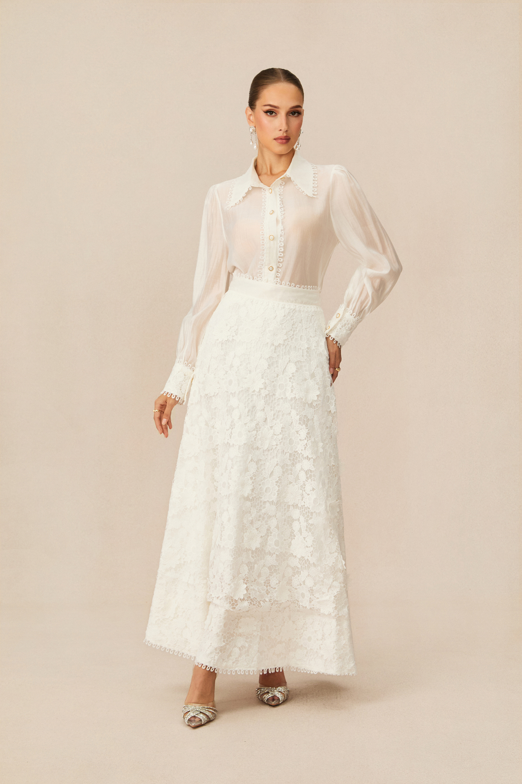 Gorgeous Attraction White Floral Lace Blouse & Skirt Set