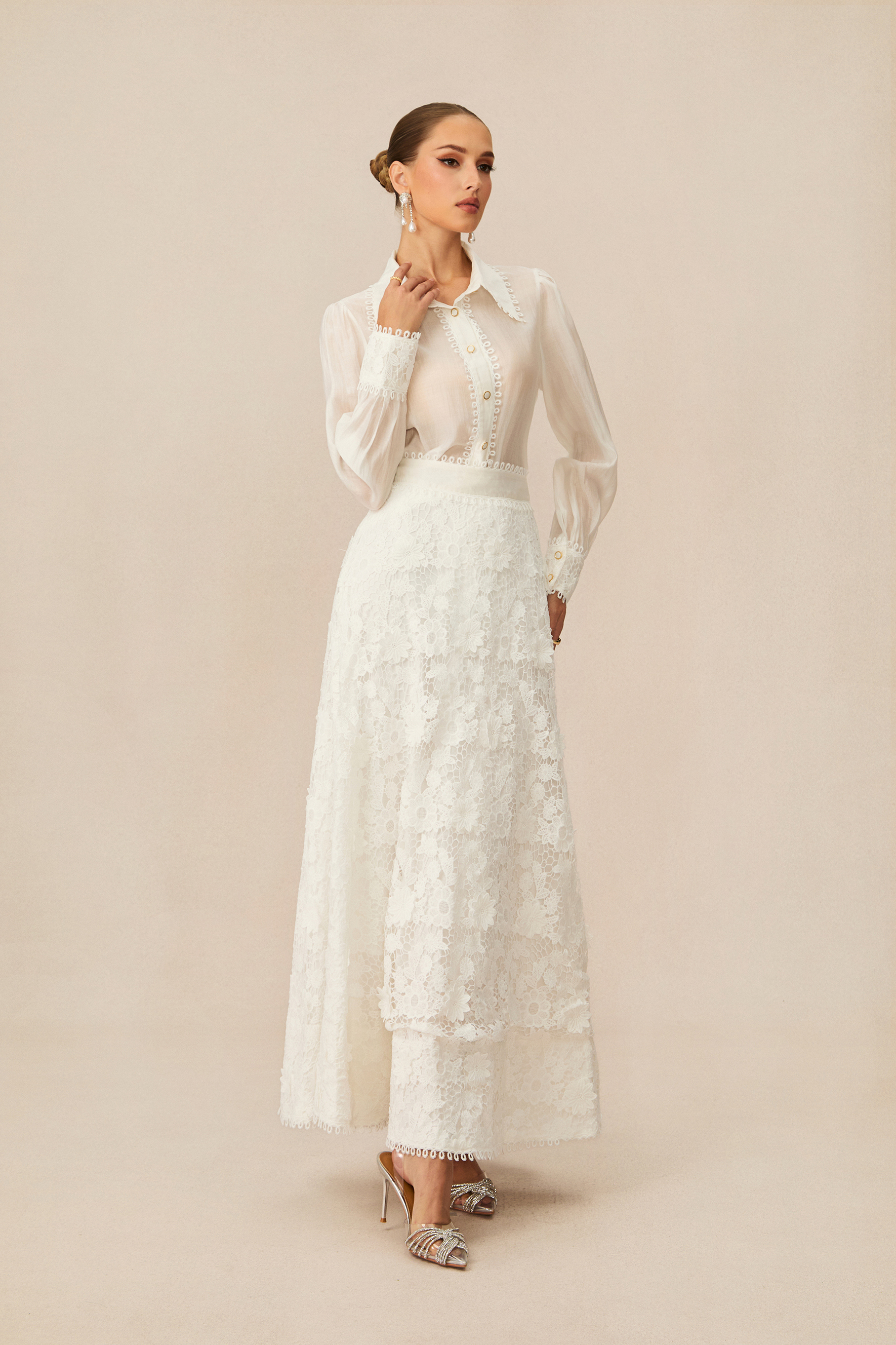 Gorgeous Attraction White Floral Lace Blouse & Skirt Set