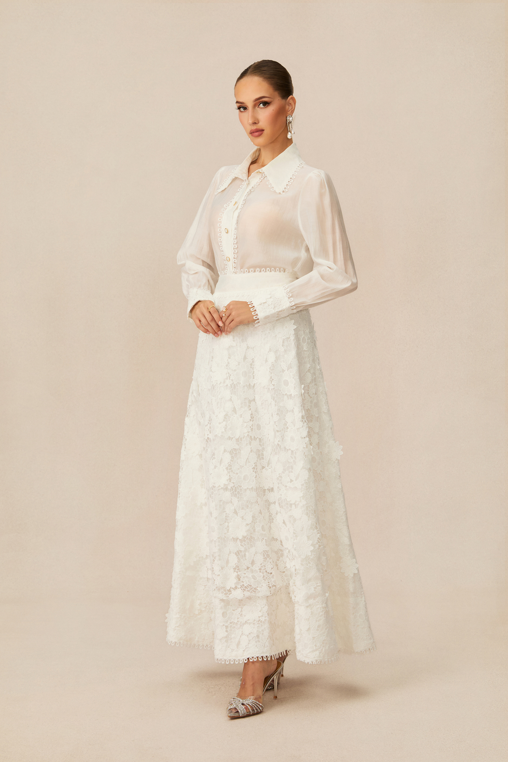 Gorgeous Attraction White Floral Lace Blouse & Skirt Set