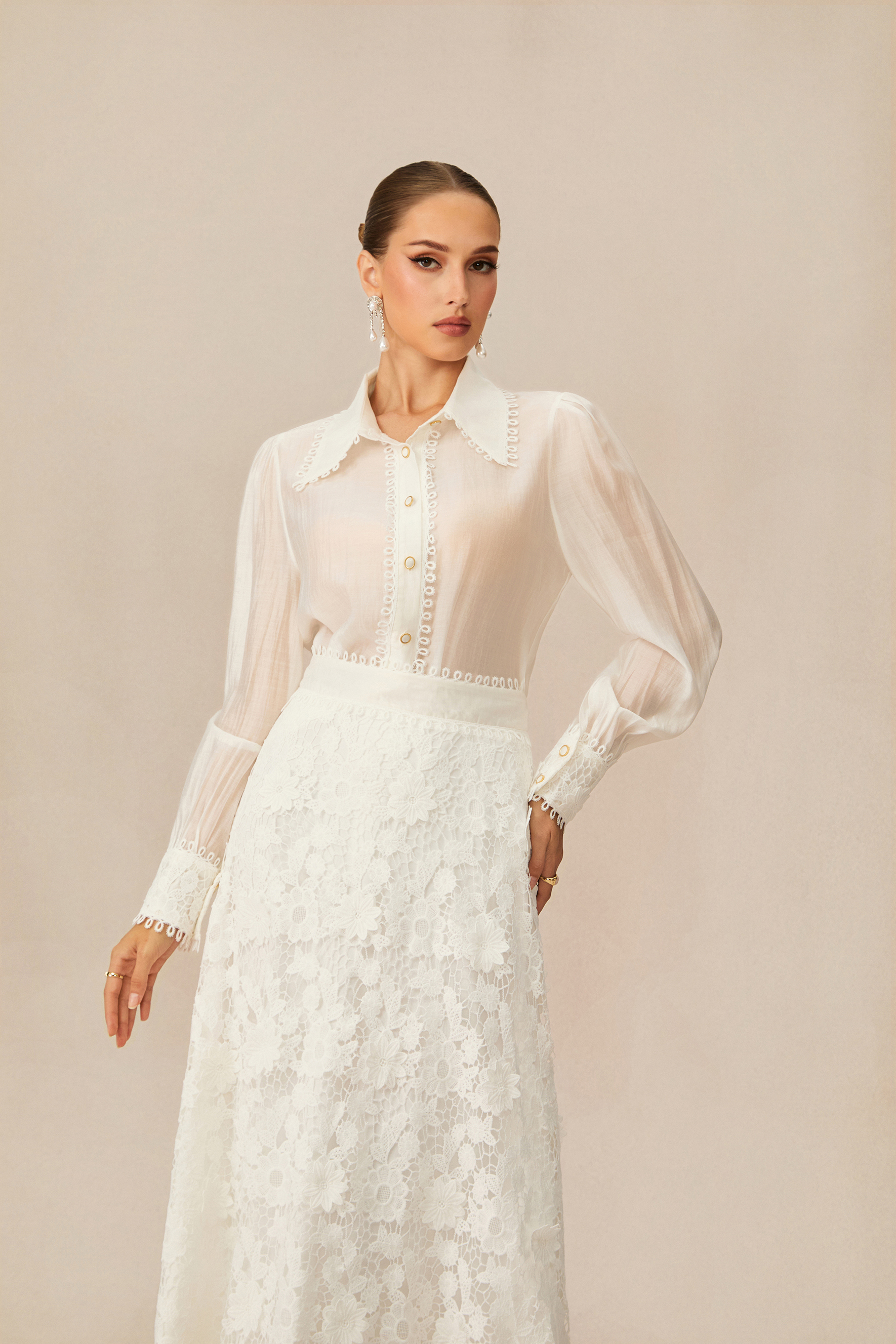 Gorgeous Attraction White Floral Lace Blouse & Skirt Set