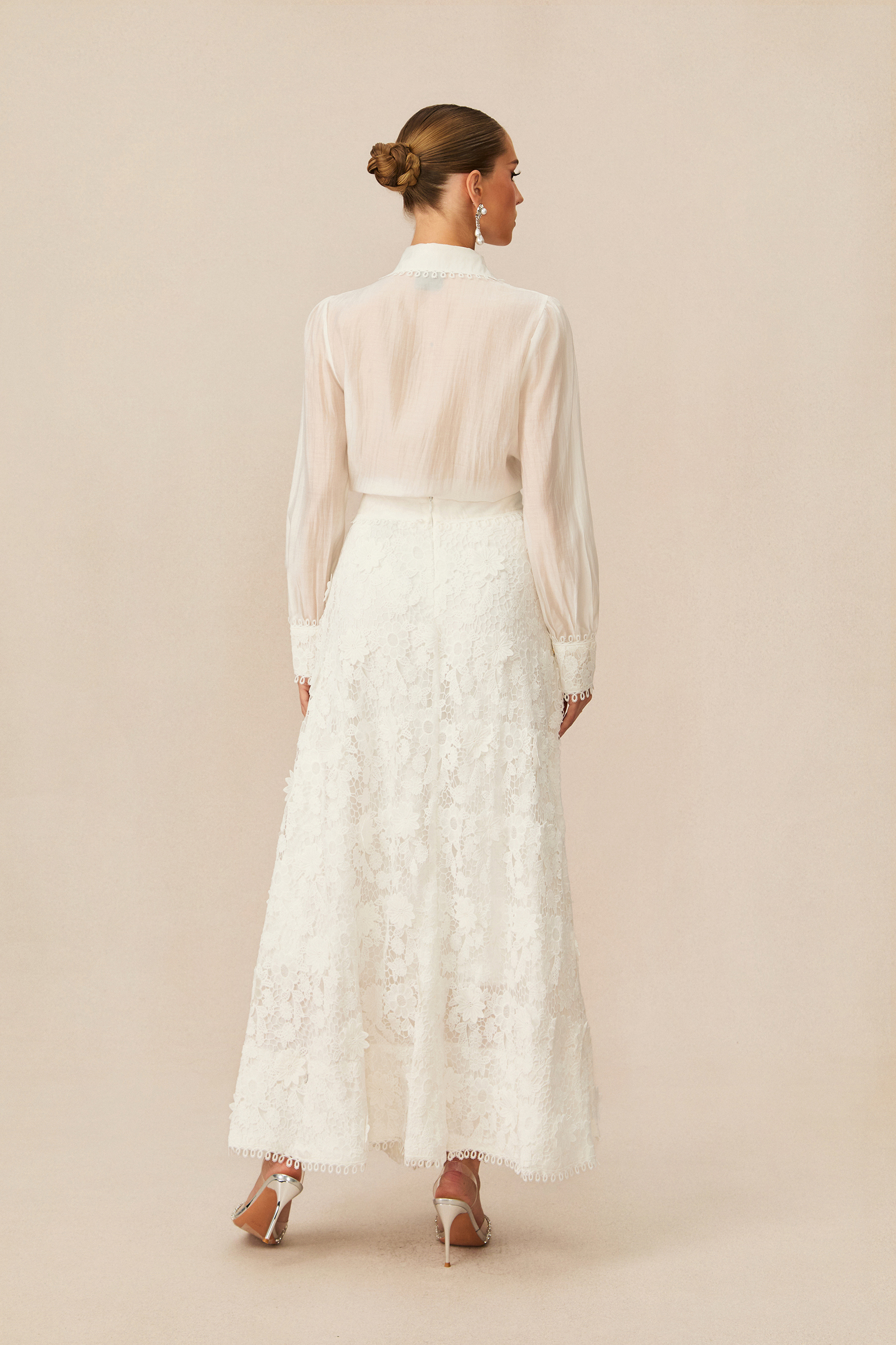 Gorgeous Attraction White Floral Lace Blouse & Skirt Set