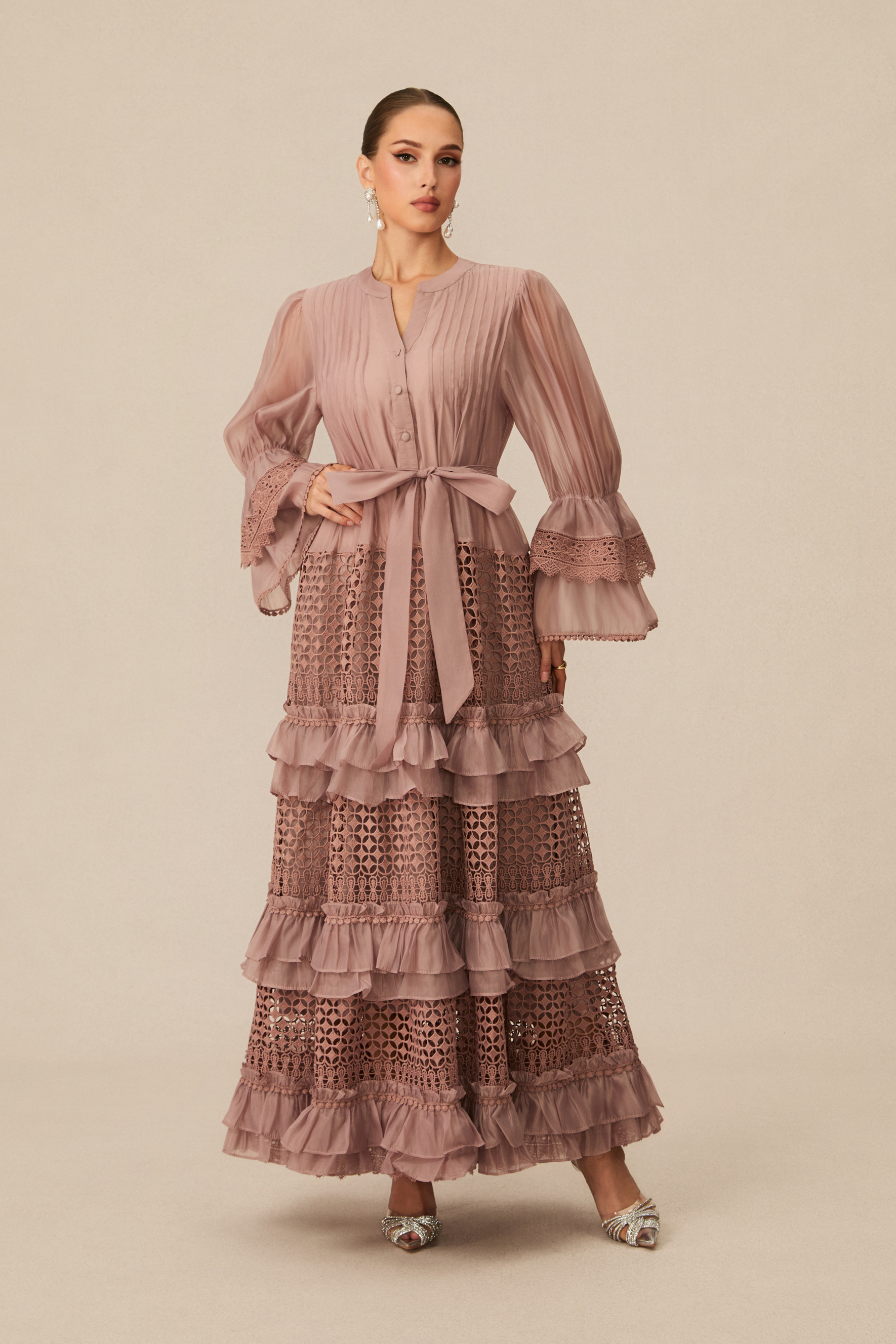 Heavenly Energy Pink Tiered Ruffle Maxi Dress