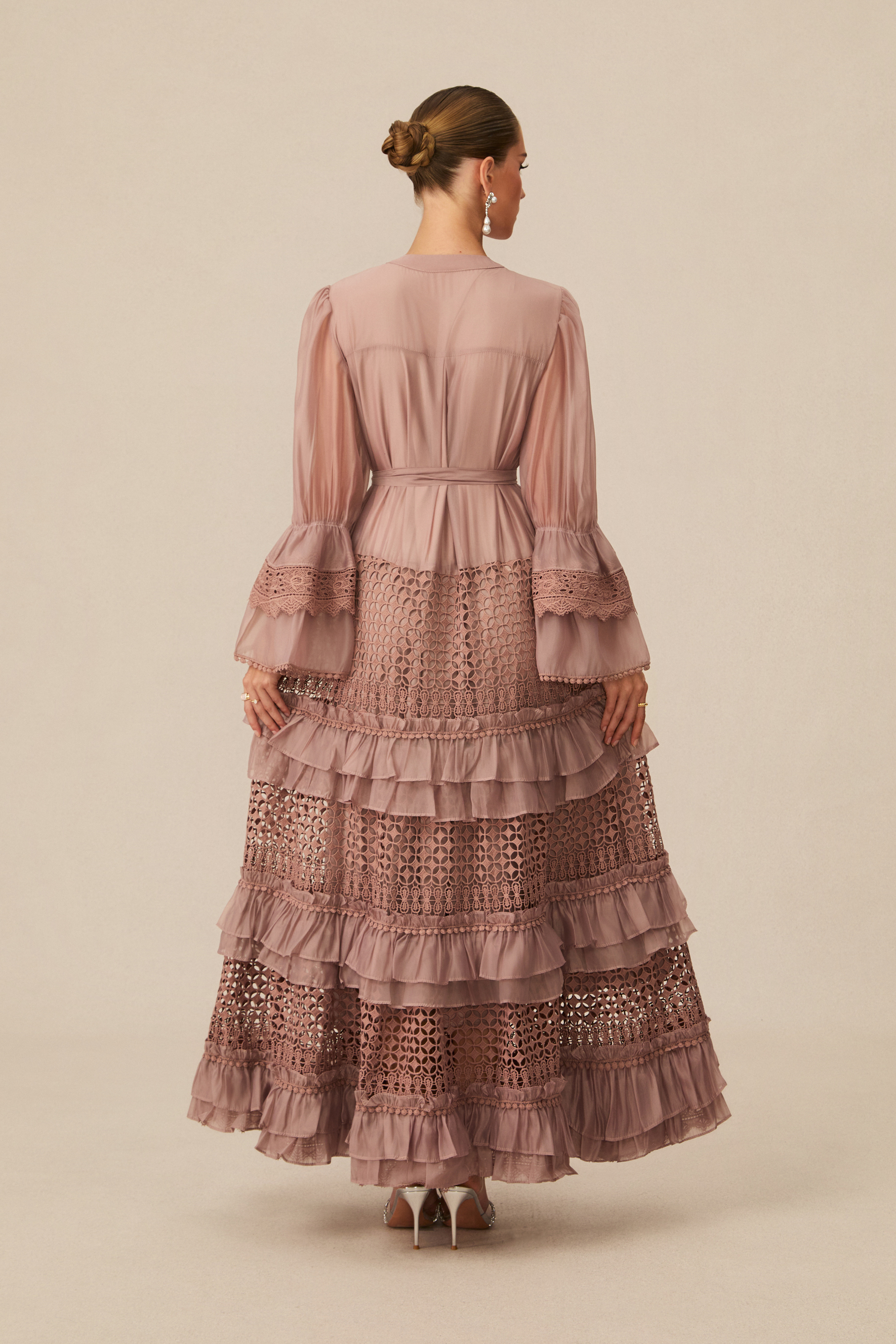 Heavenly Energy Pink Tiered Ruffle Maxi Dress