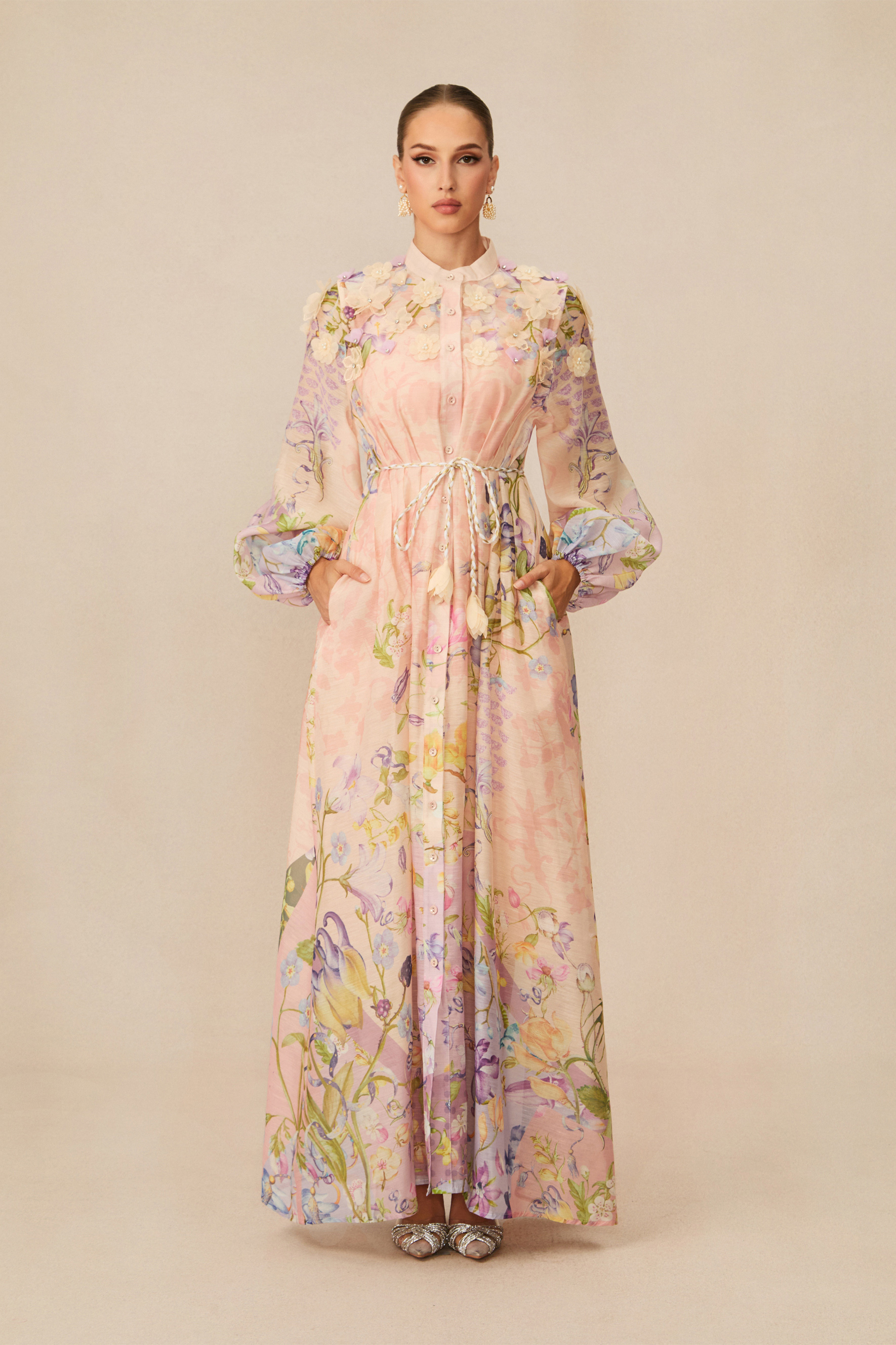 Kate Floral Print Tie Waist Maxi Dress