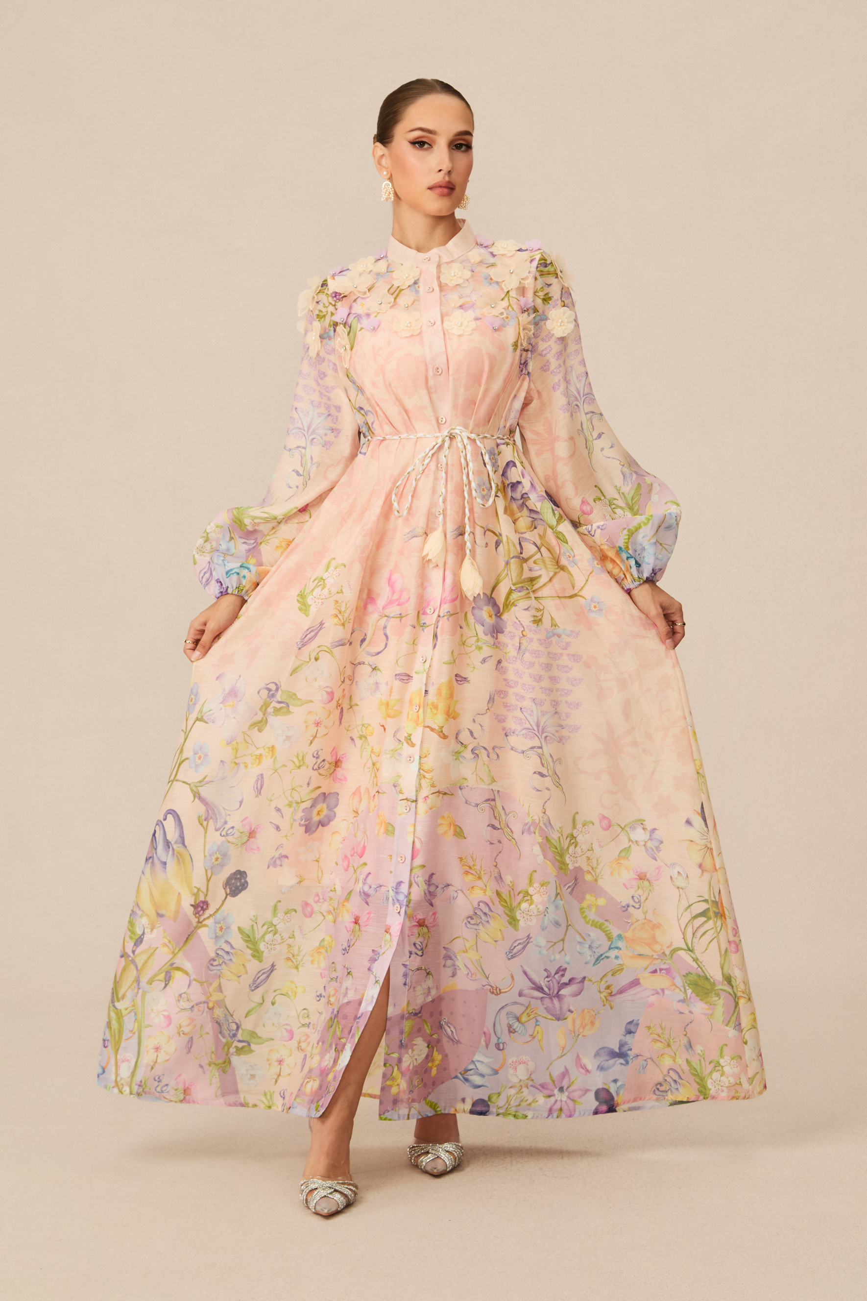 Kate Floral Print Tie Waist Maxi Dress