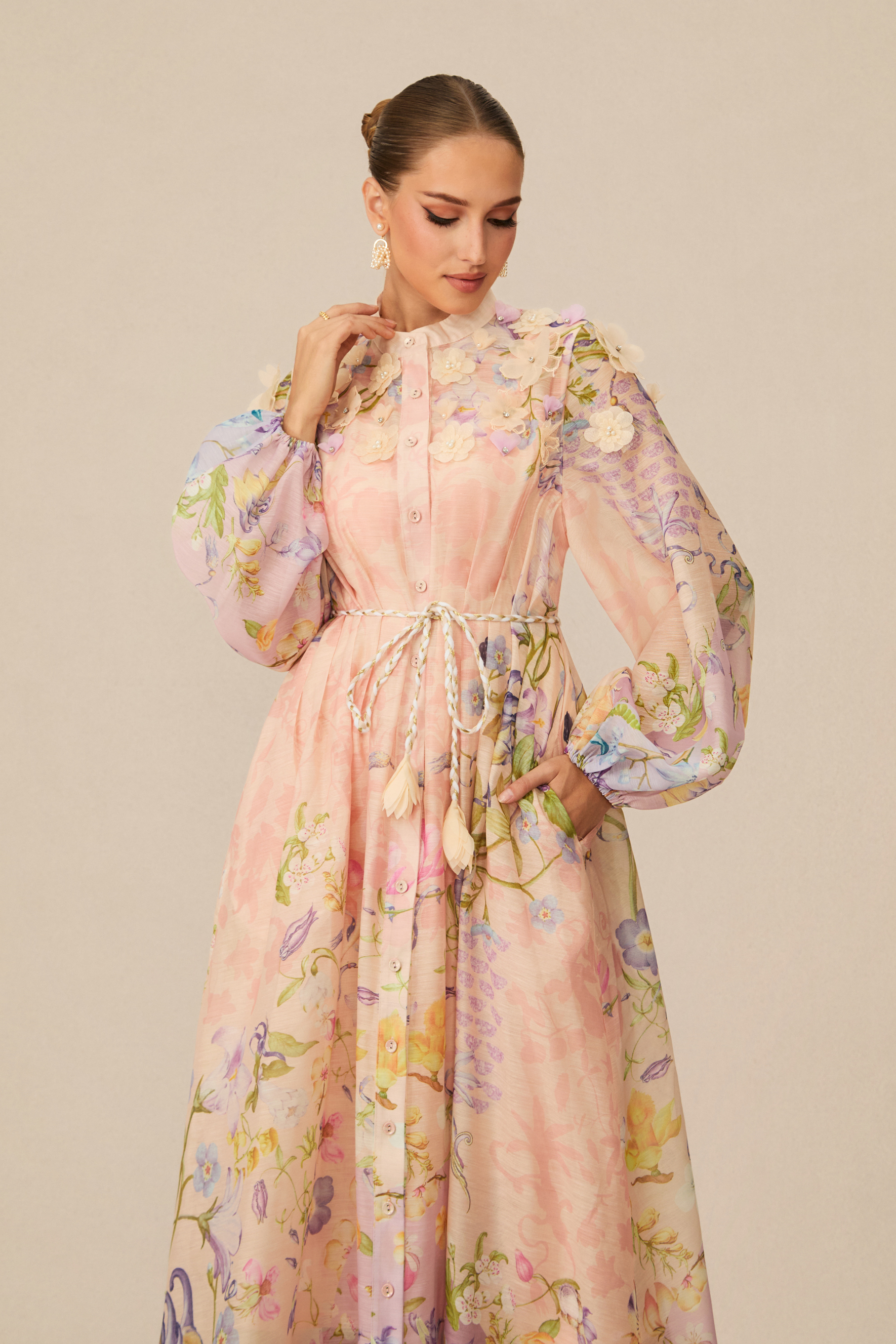 Kate Floral Print Tie Waist Maxi Dress