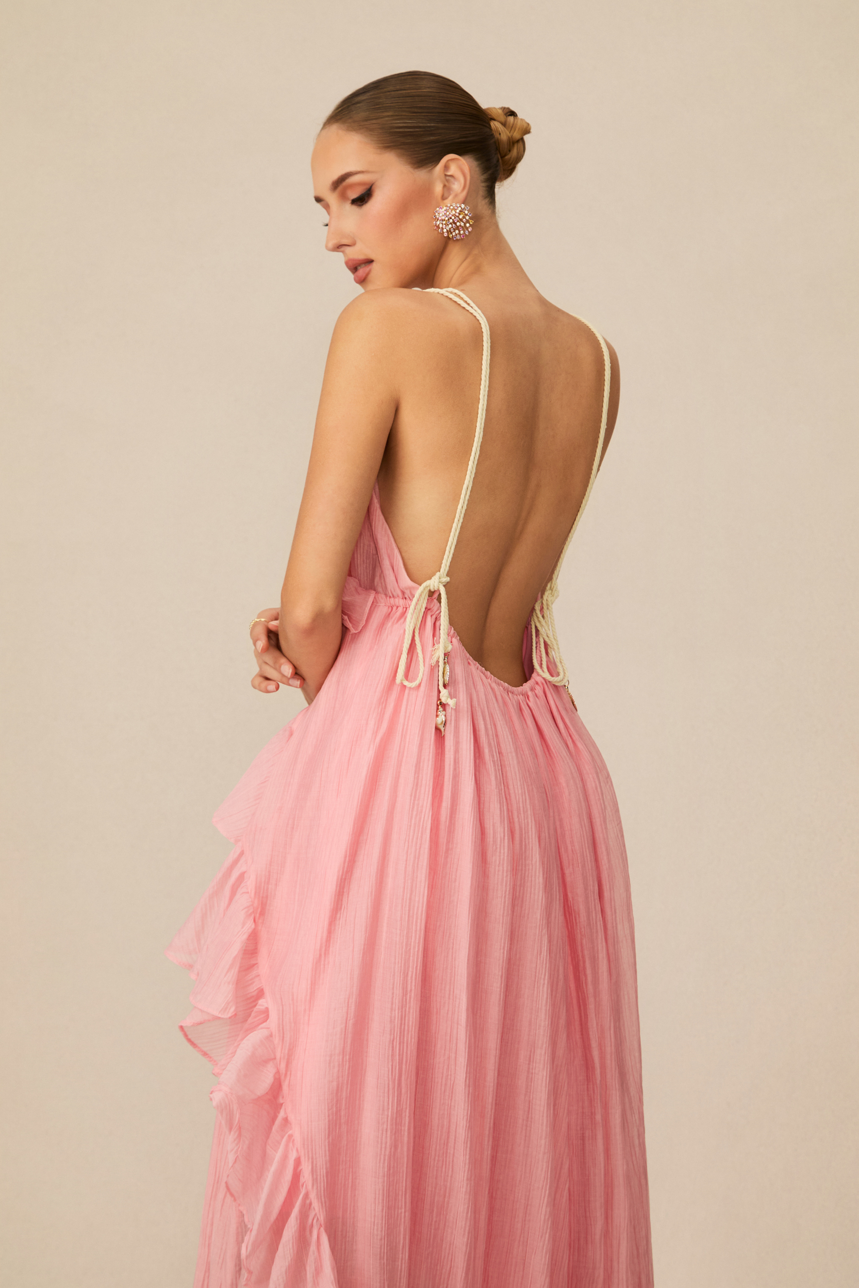 Elsa Plunge Neck Ruffle Maxi Dress