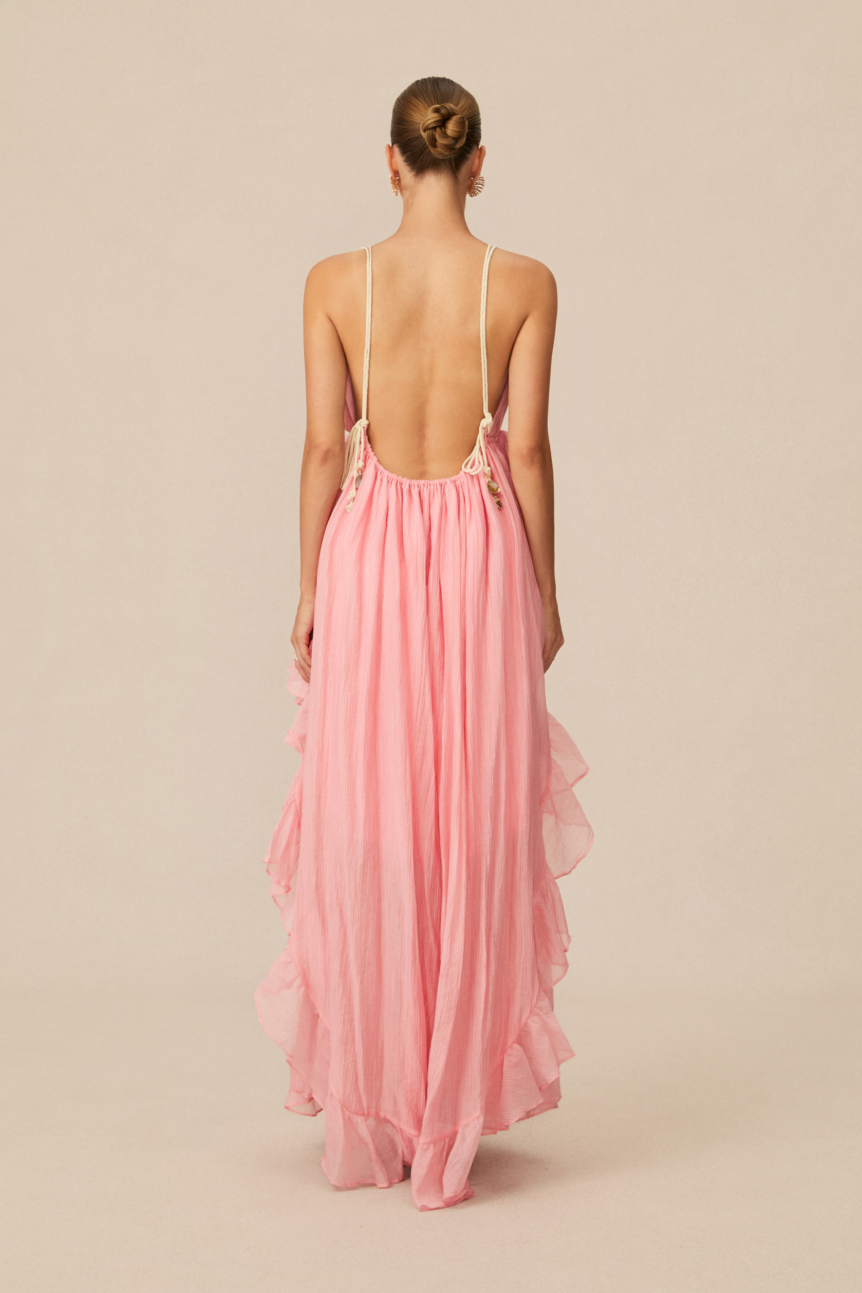 Elsa Plunge Neck Ruffle Maxi Dress