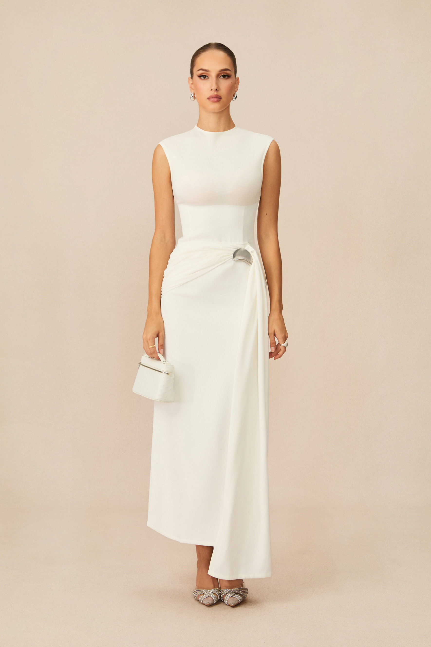 Fiona Sleeveless Side Drape Maxi Dress