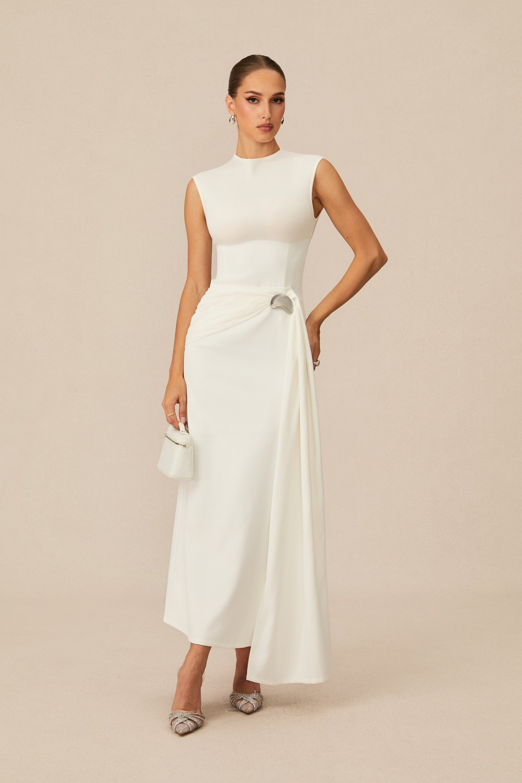 Fiona Sleeveless Side Drape Maxi Dress