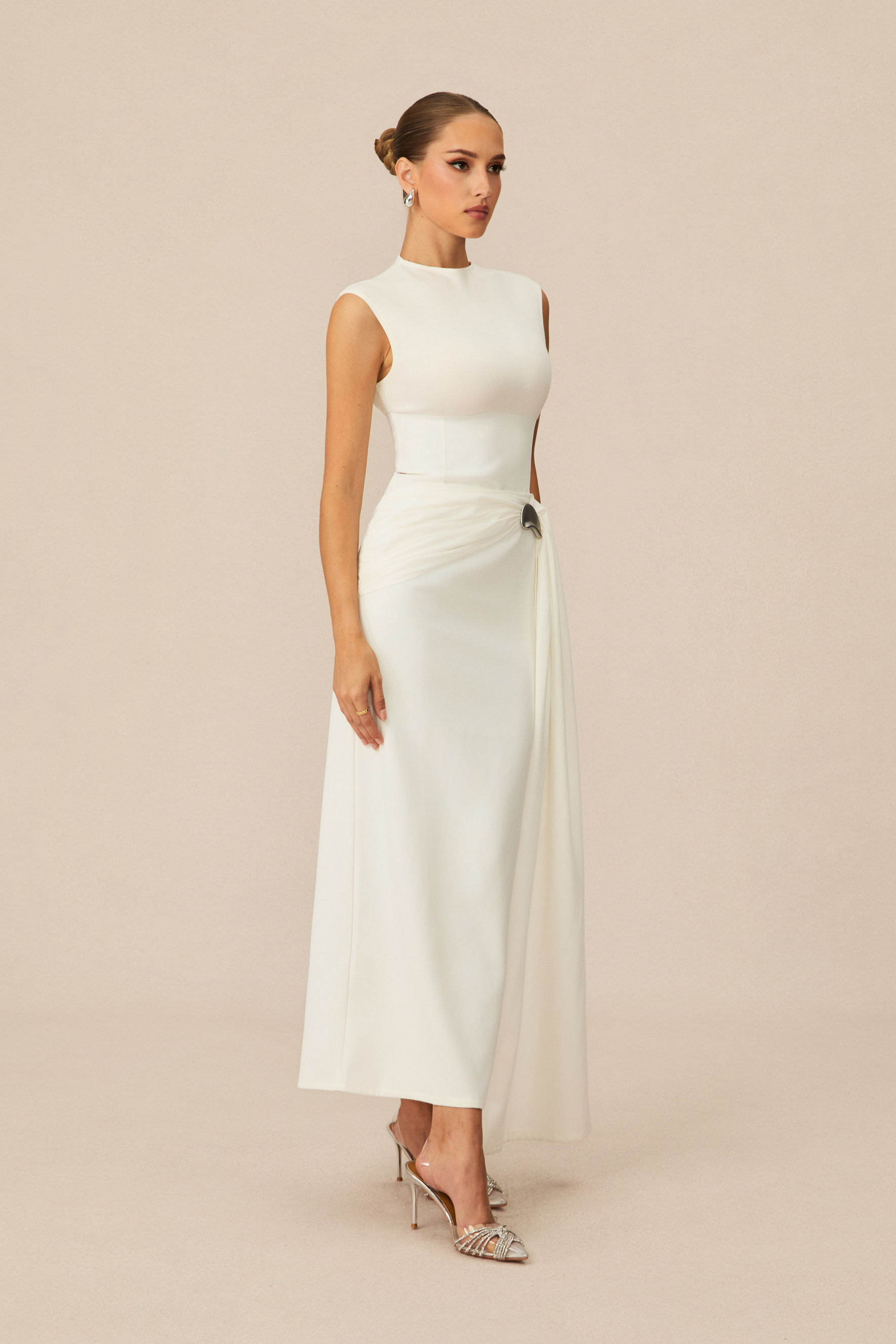 Fiona Sleeveless Side Drape Maxi Dress