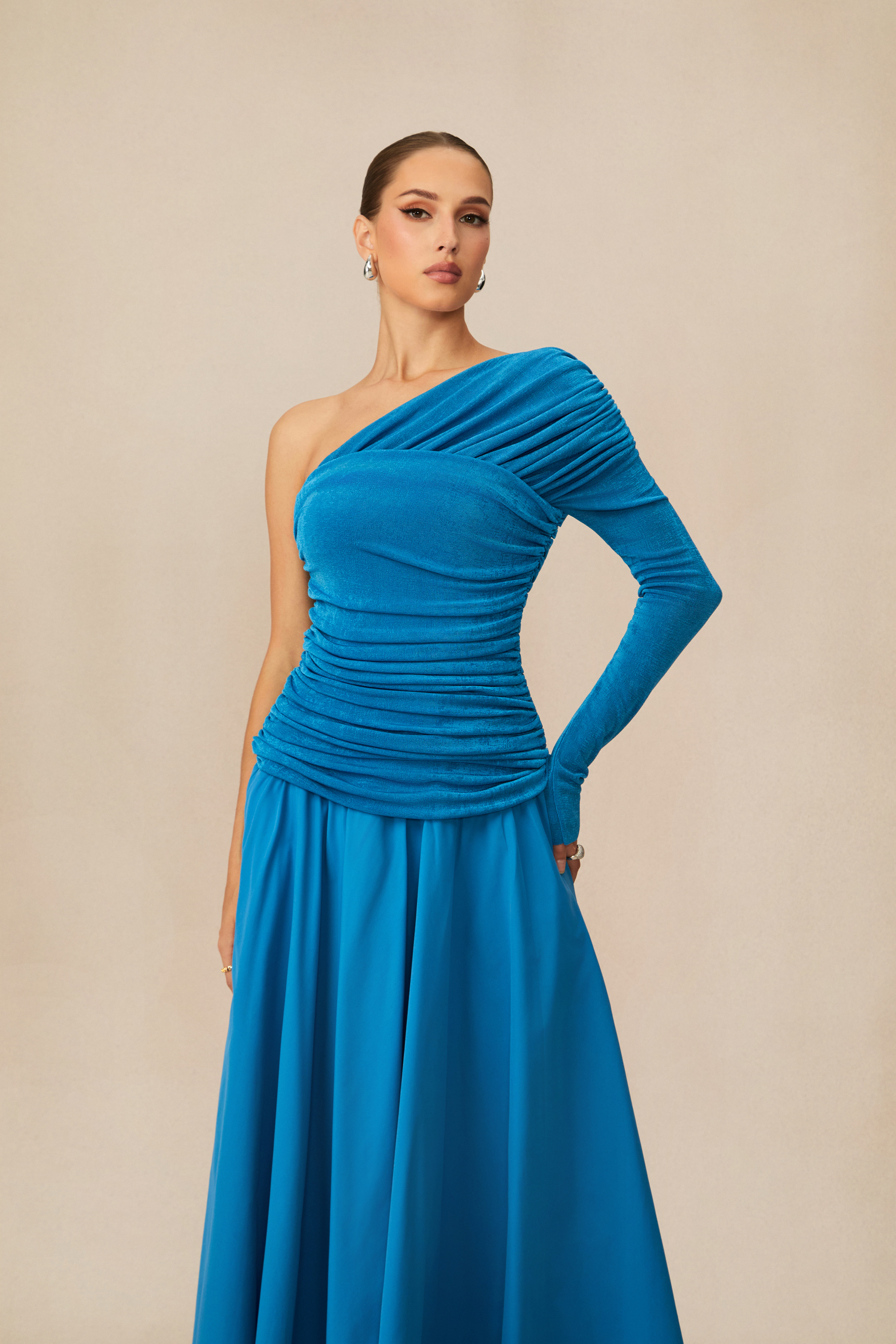 Jane One Shoulder Asymmetric Hem Maxi Dress