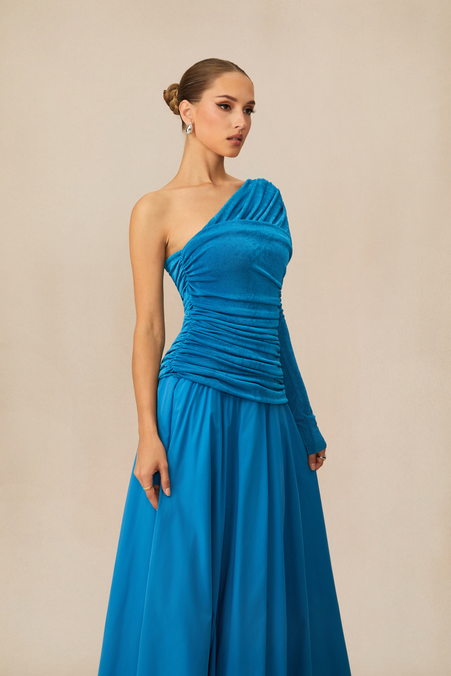 Jane One Shoulder Asymmetric Hem Maxi Dress