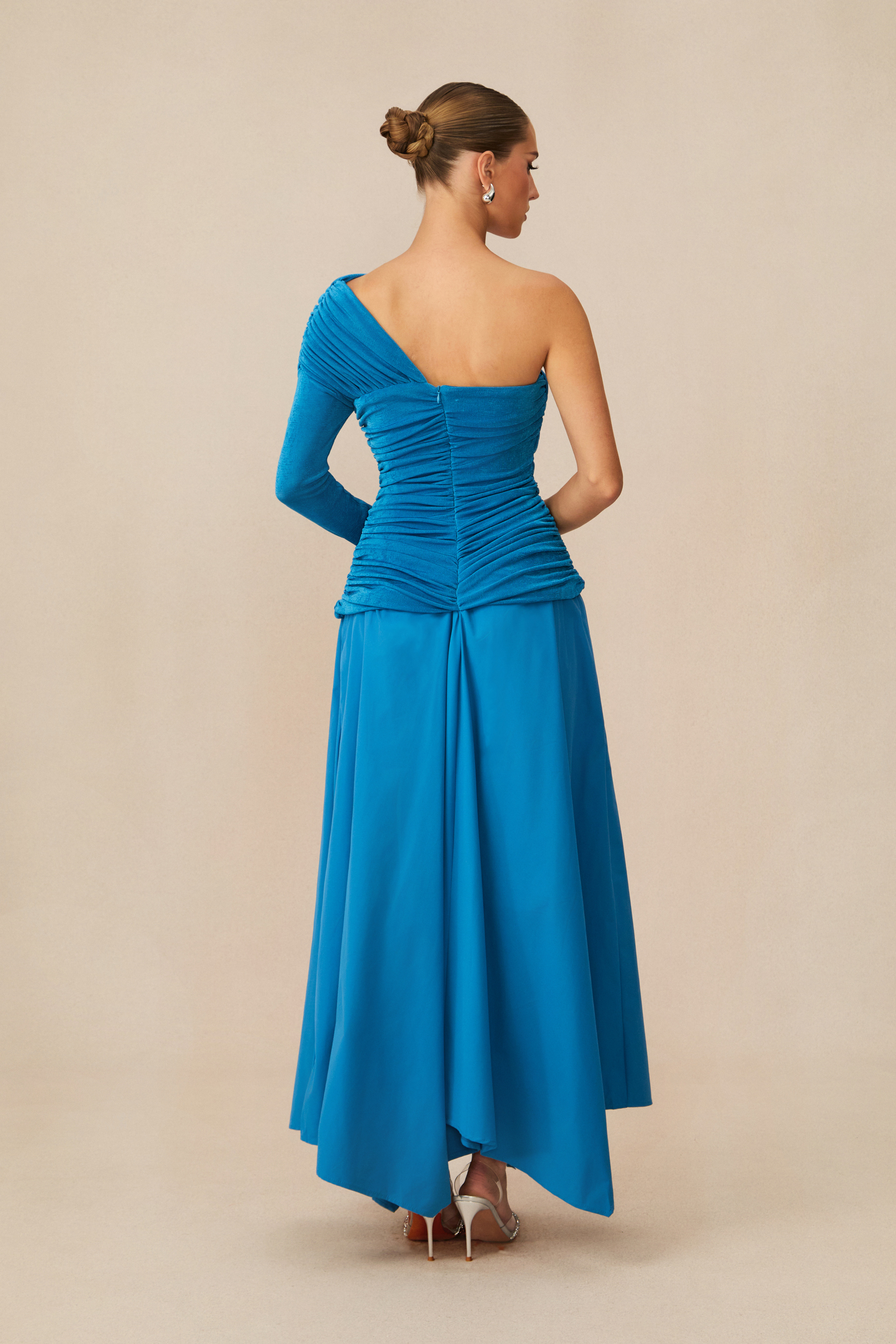 Jane One Shoulder Asymmetric Hem Maxi Dress
