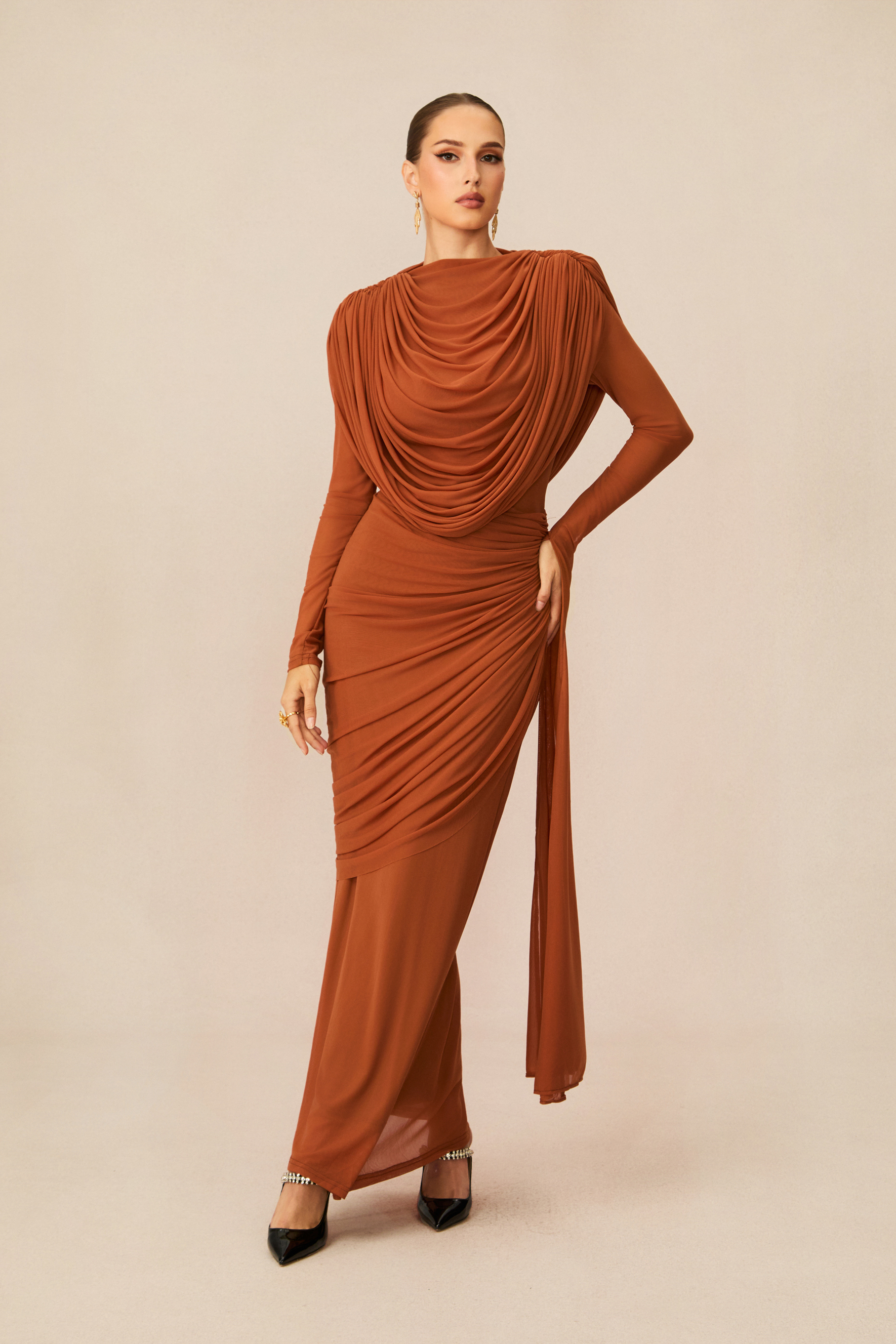 Katrina Cowl Neck Long Sleeve Maxi Dress