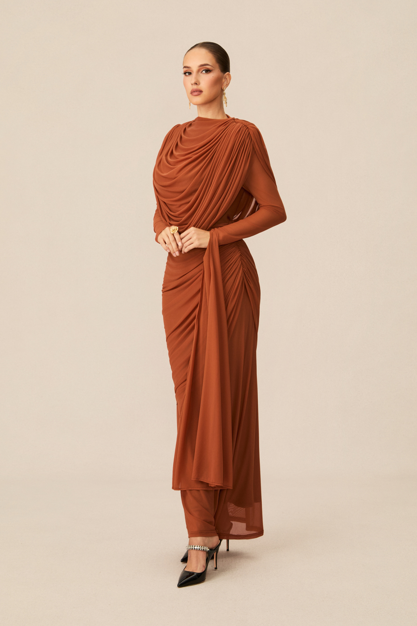 Katrina Cowl Neck Long Sleeve Maxi Dress