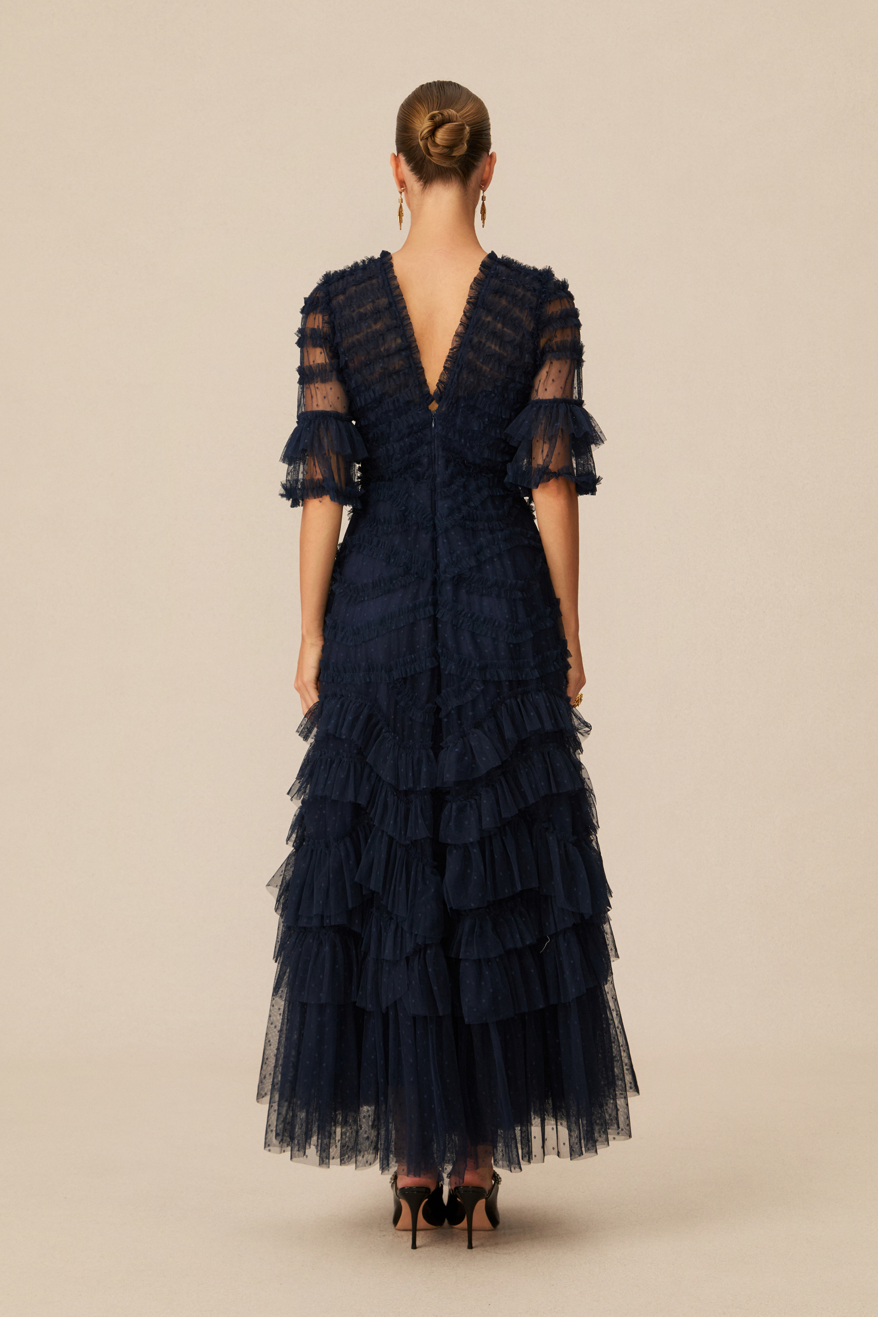 Impressively Delightful Dark Blue Tiered Ruffle Maxi Dress