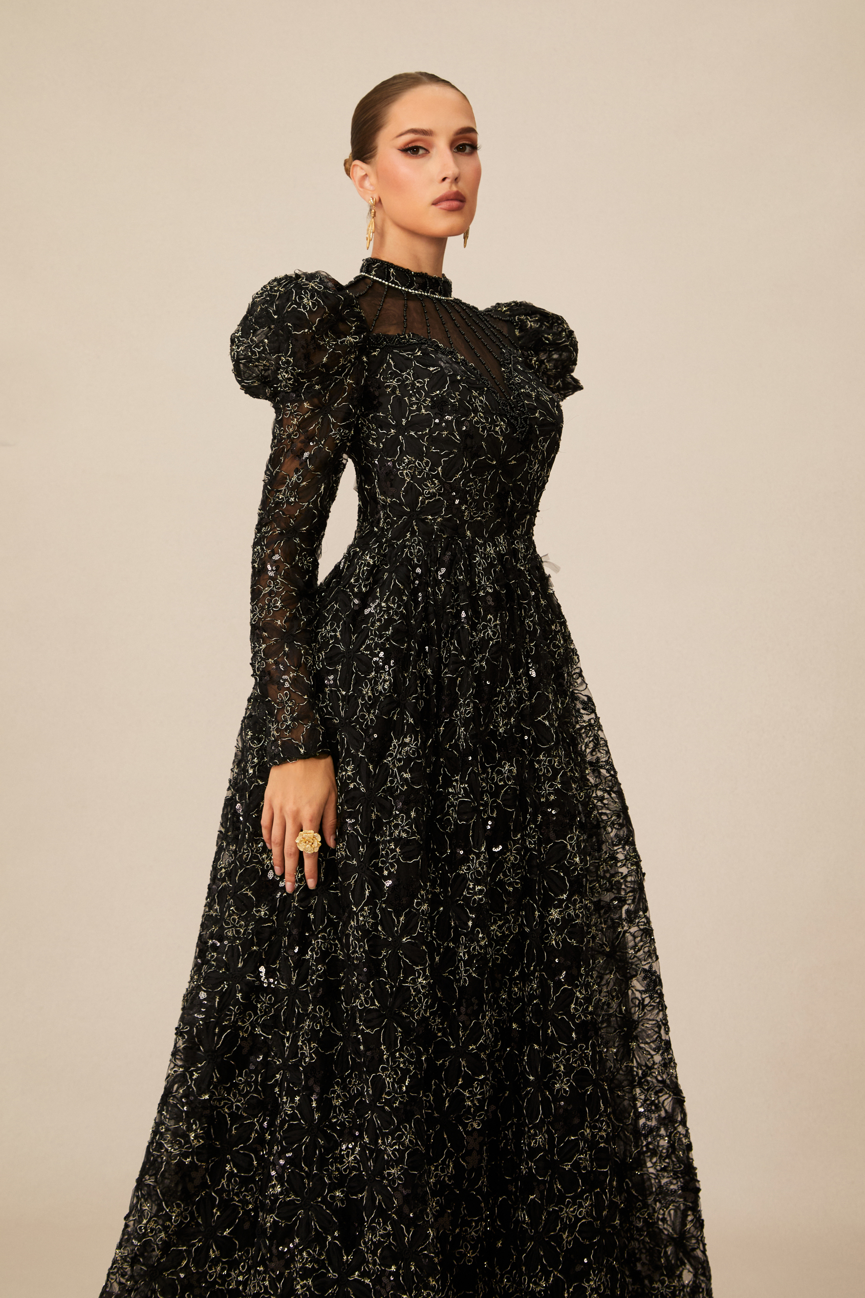 Celia Floral Embroidered Puff Sleeve Maxi Dress