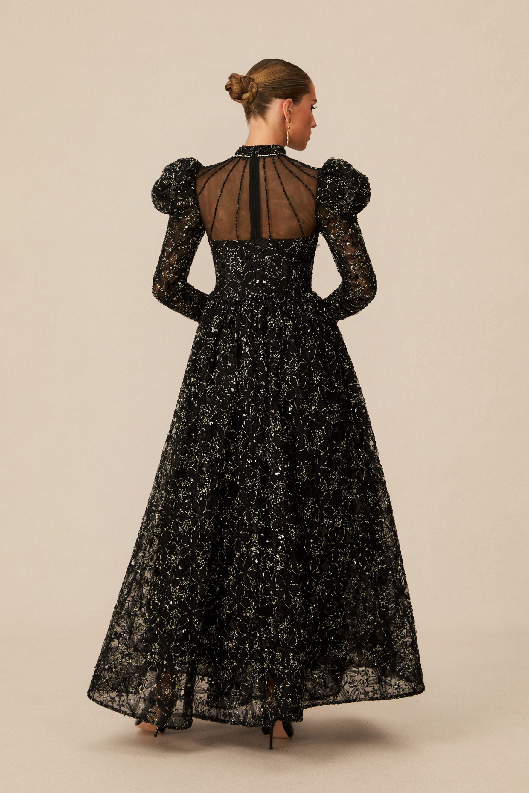 Celia Floral Embroidered Puff Sleeve Maxi Dress