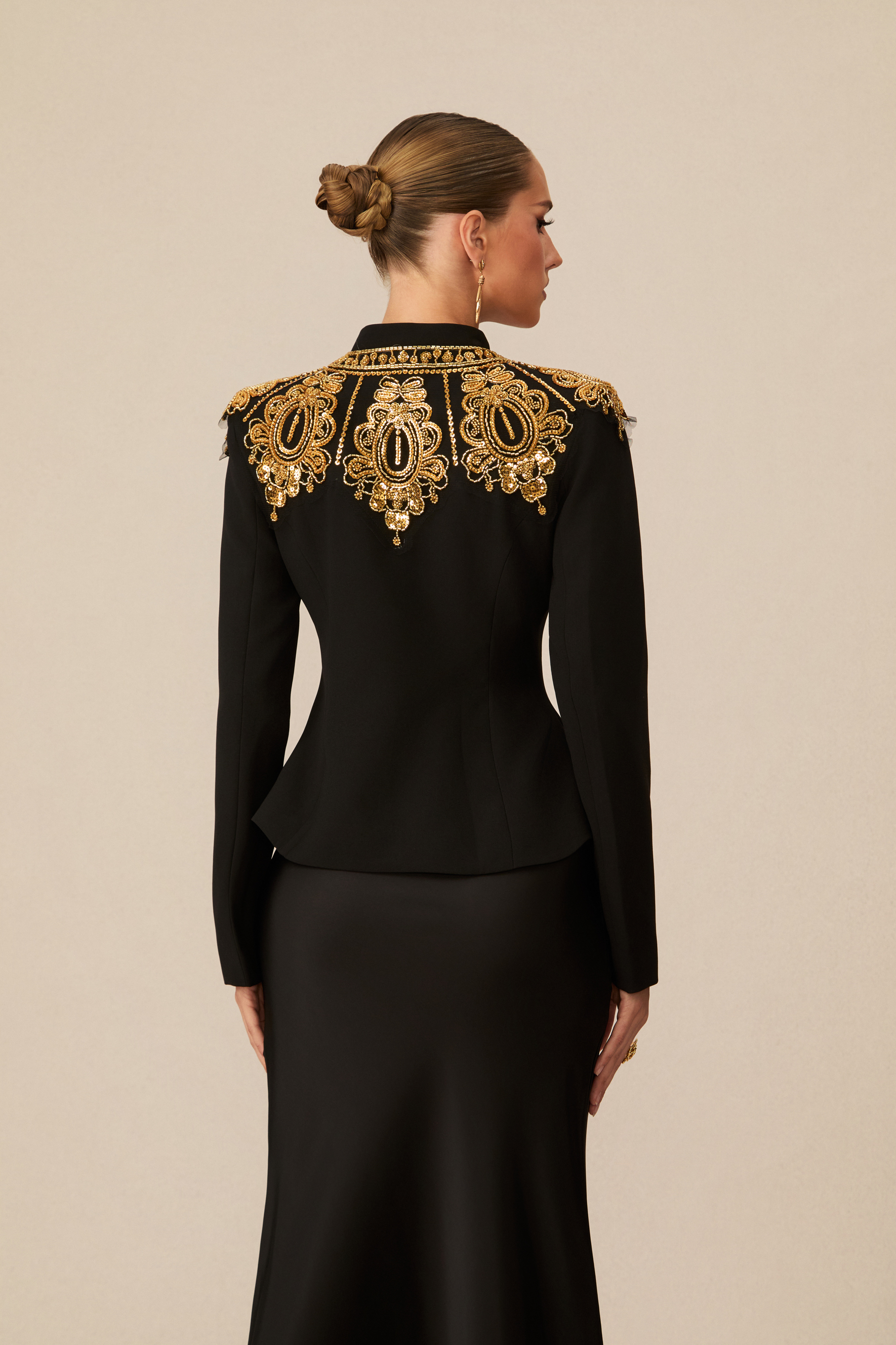 Regal Charm Black Embroidered Blazer