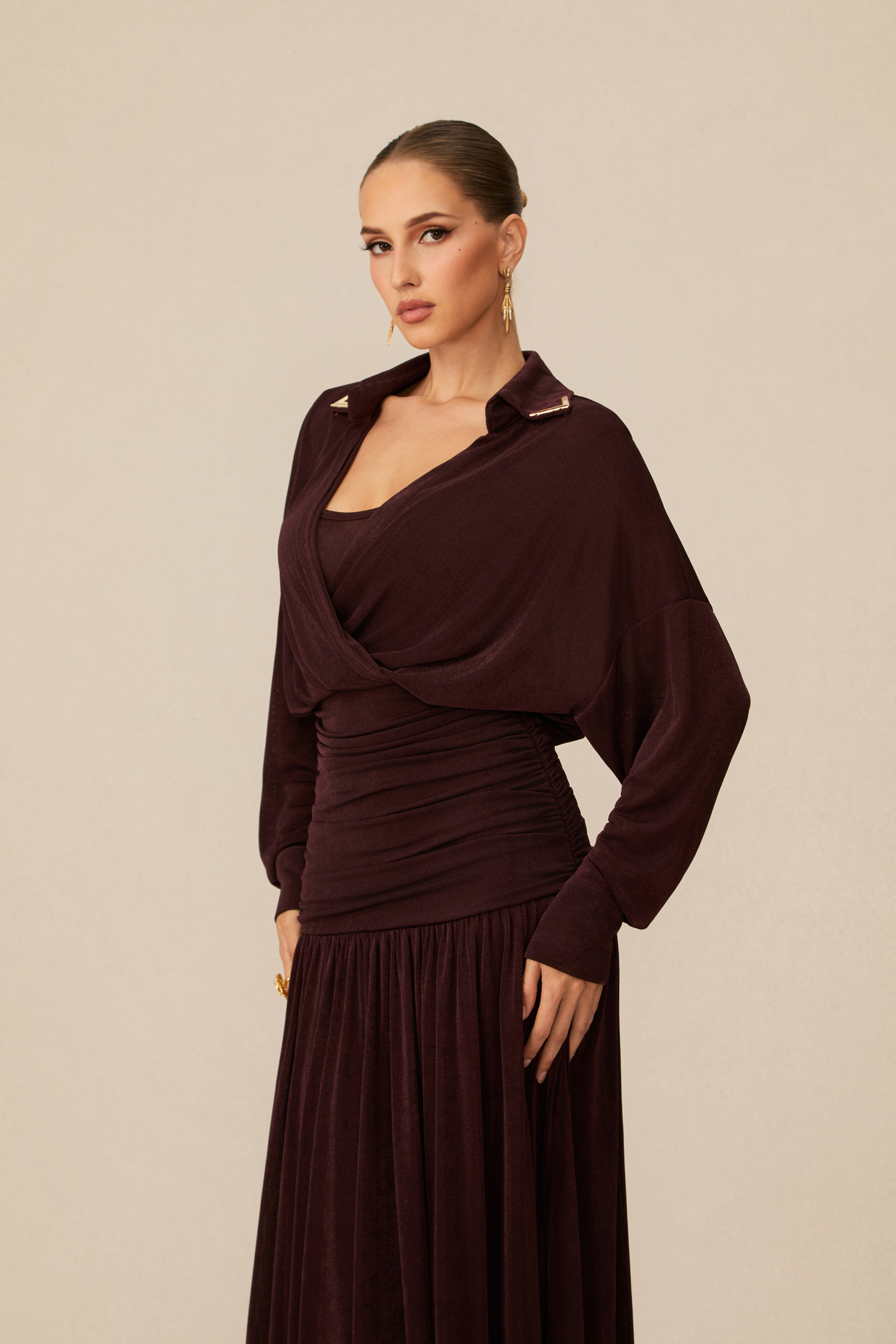 Lois V-Neck Ruched Waist Maxi Dress