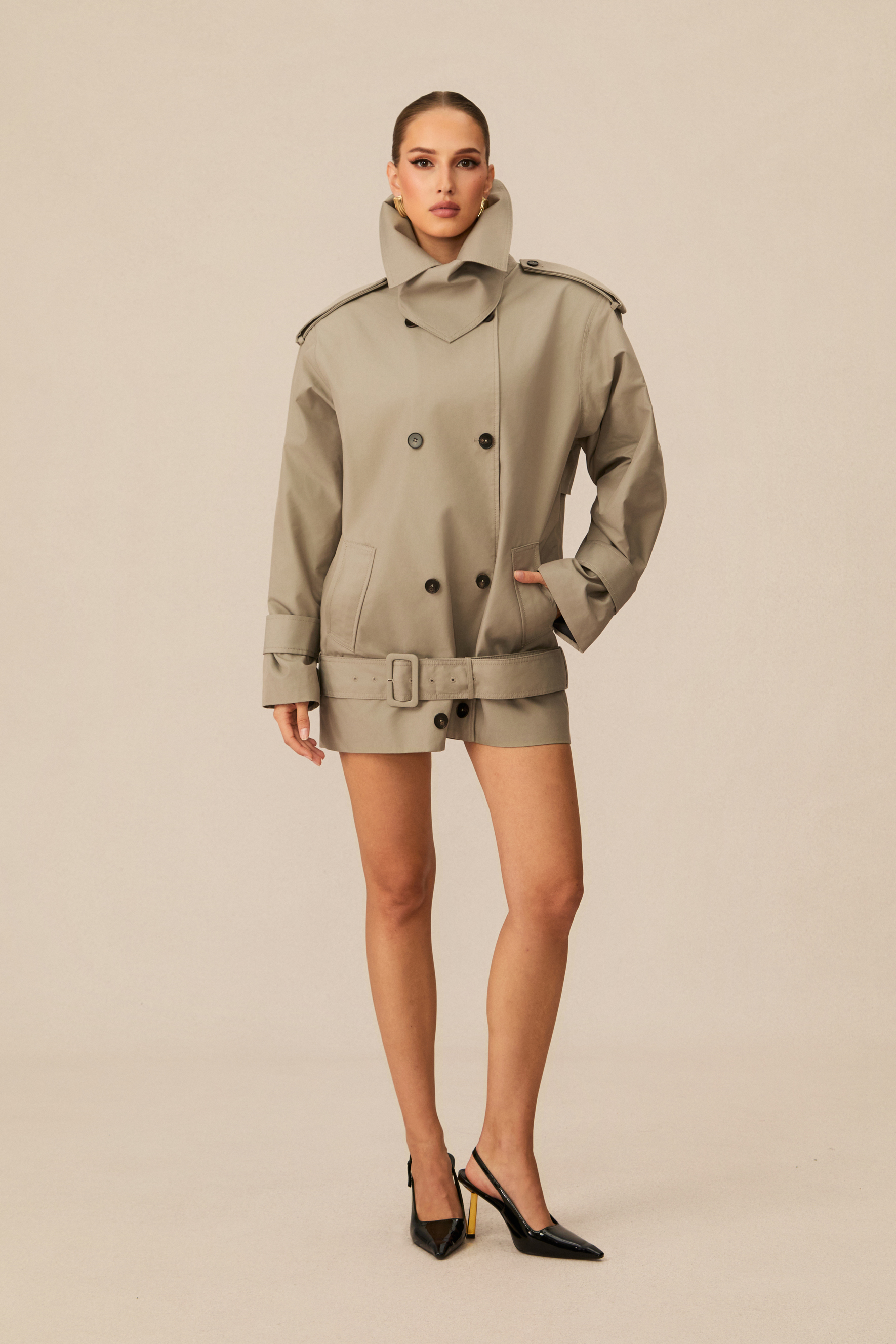 Frida Double Breasted Belted Trench Jacket