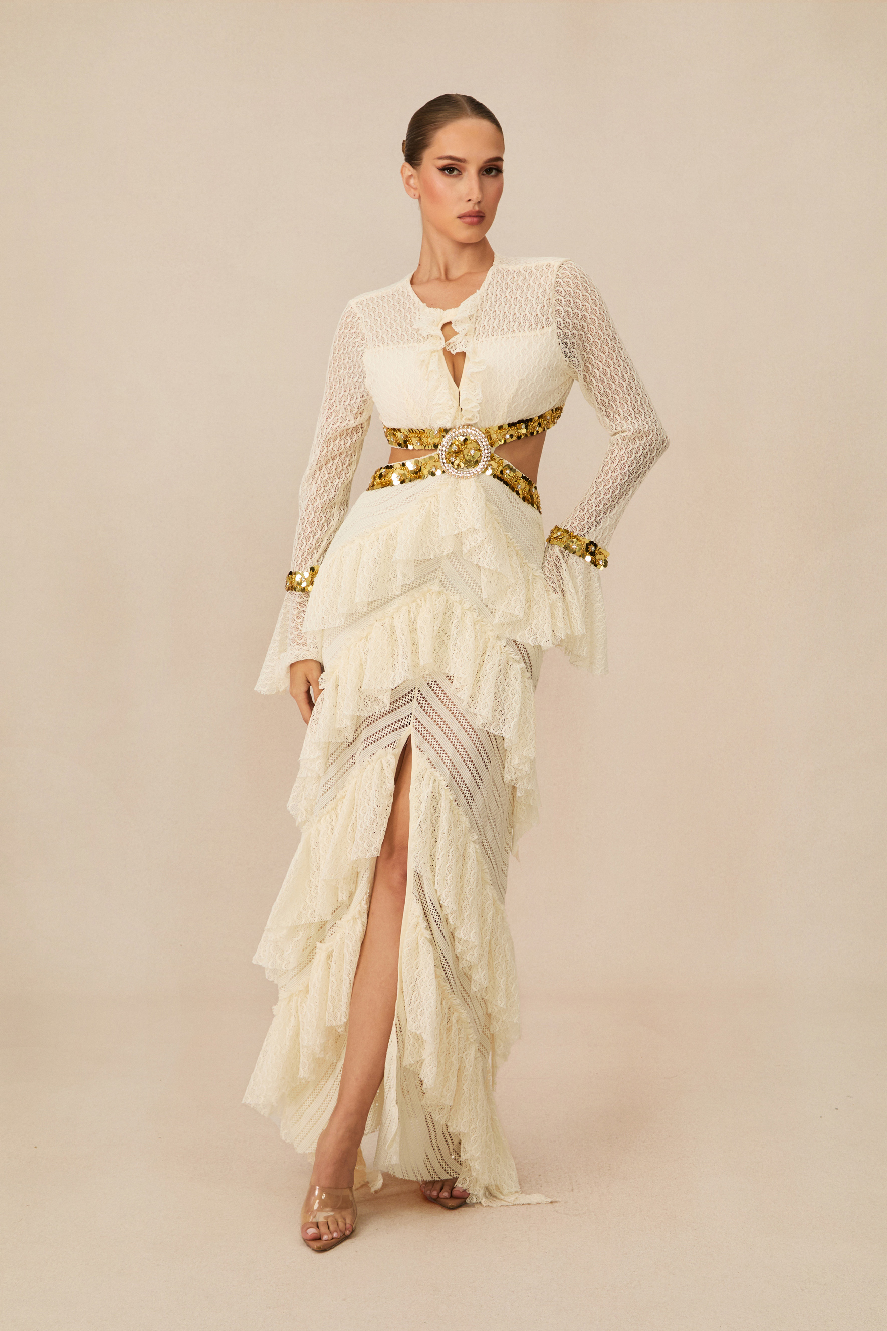 Loretta Cutout Tiered Lace Maxi Dress