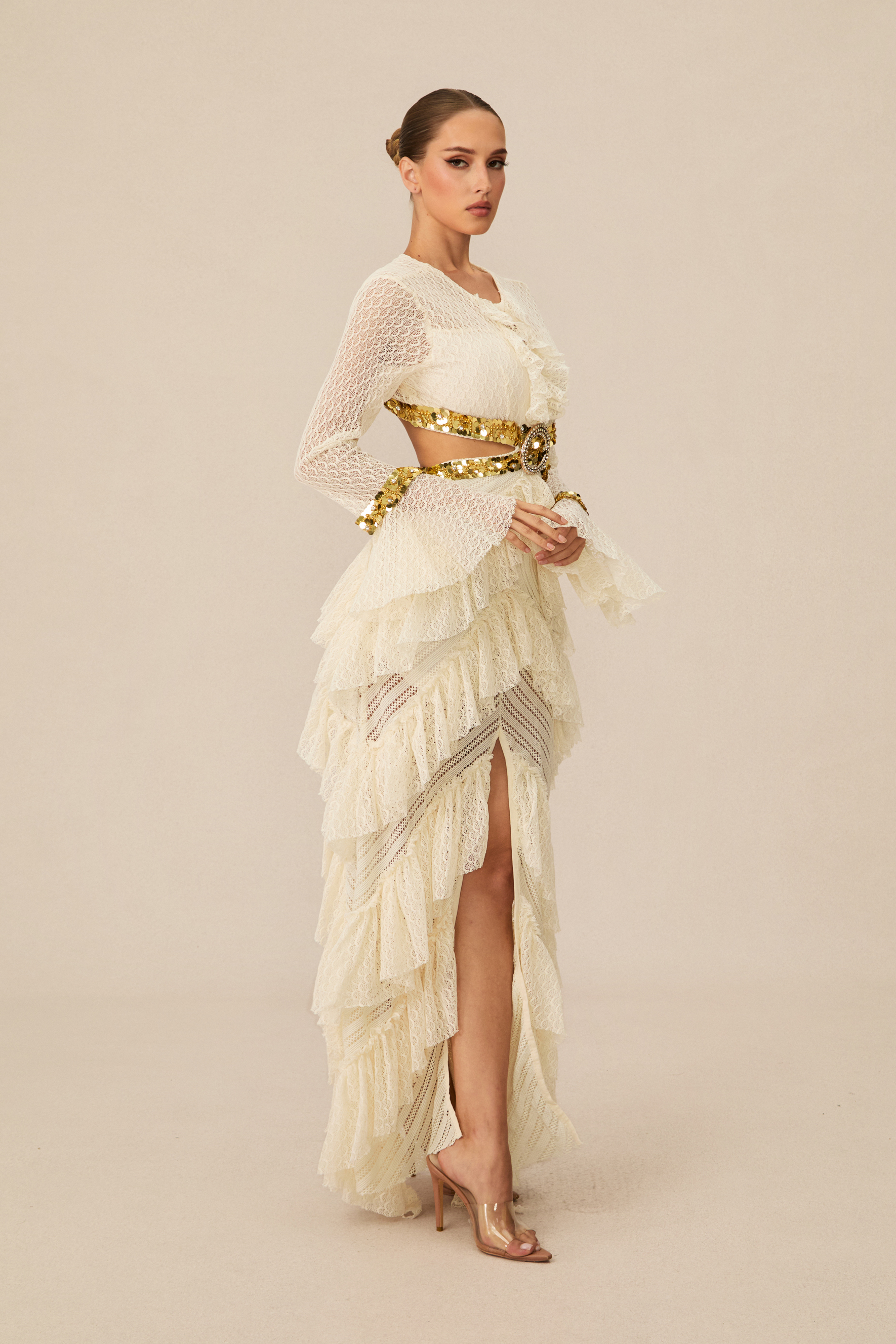 Loretta Cutout Tiered Lace Maxi Dress