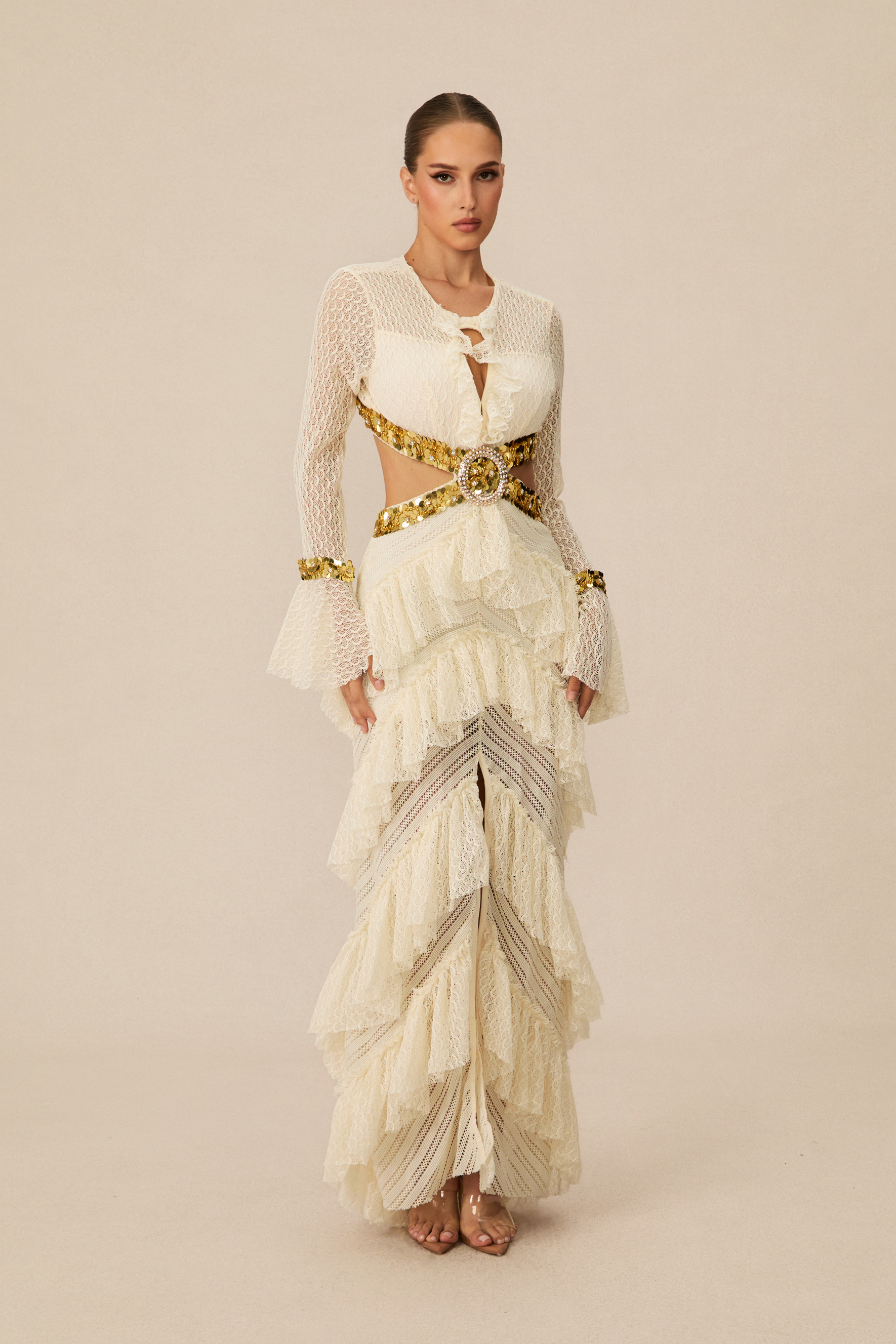 Loretta Cutout Tiered Lace Maxi Dress