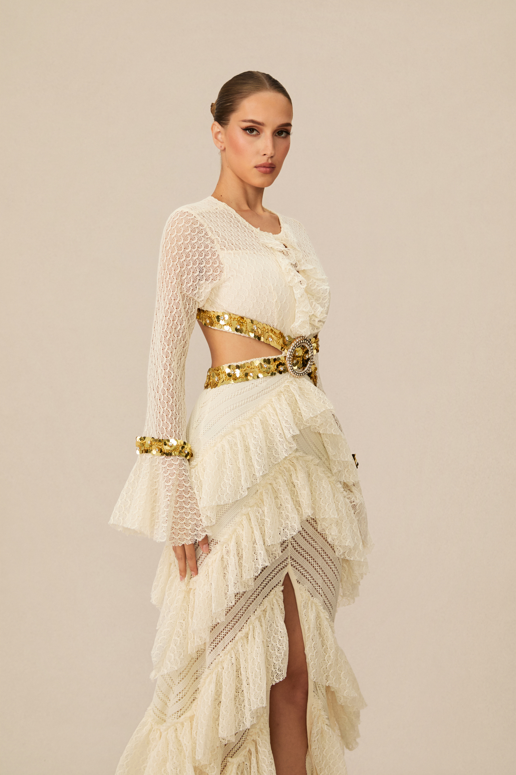 Loretta Cutout Tiered Lace Maxi Dress