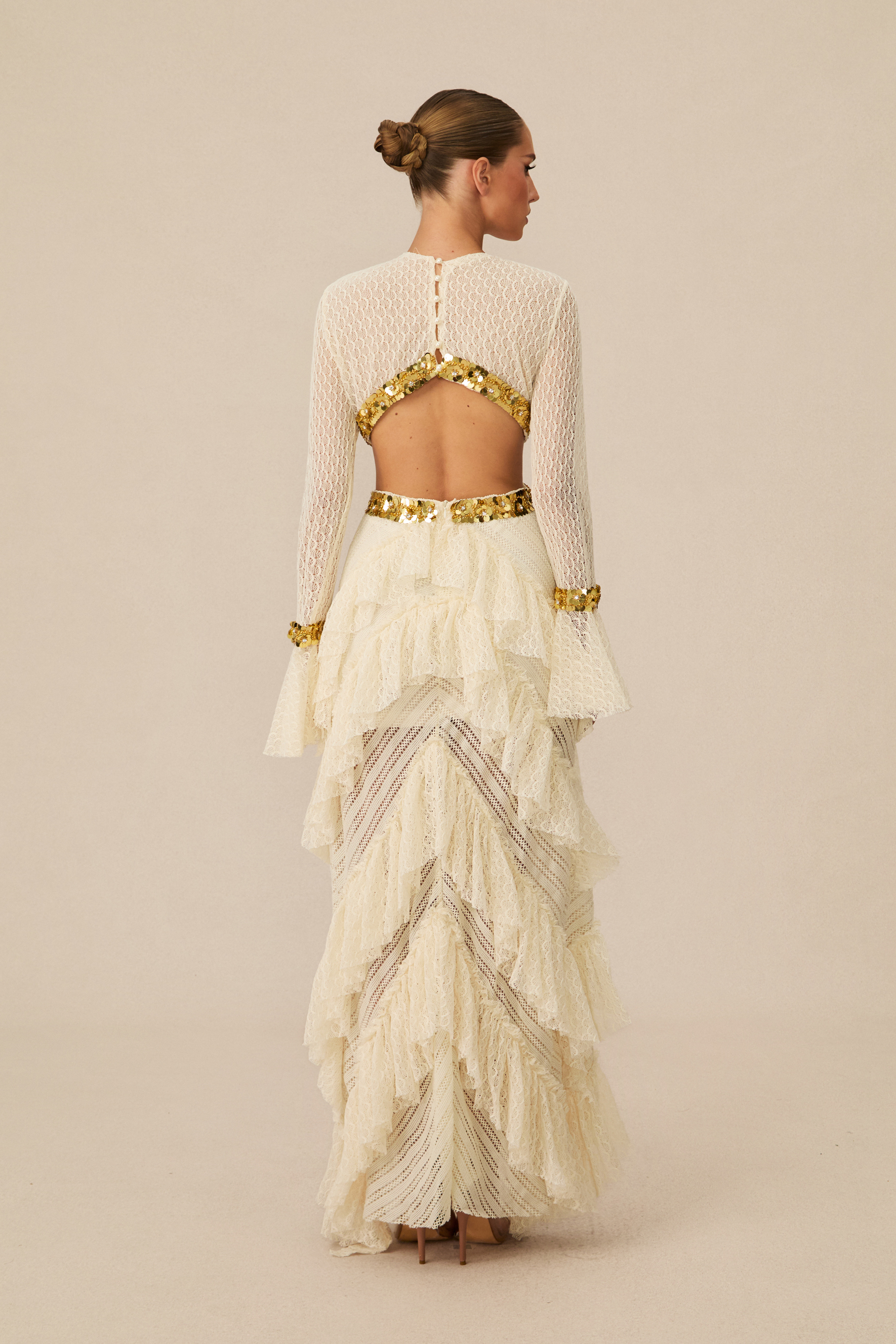 Loretta Cutout Tiered Lace Maxi Dress