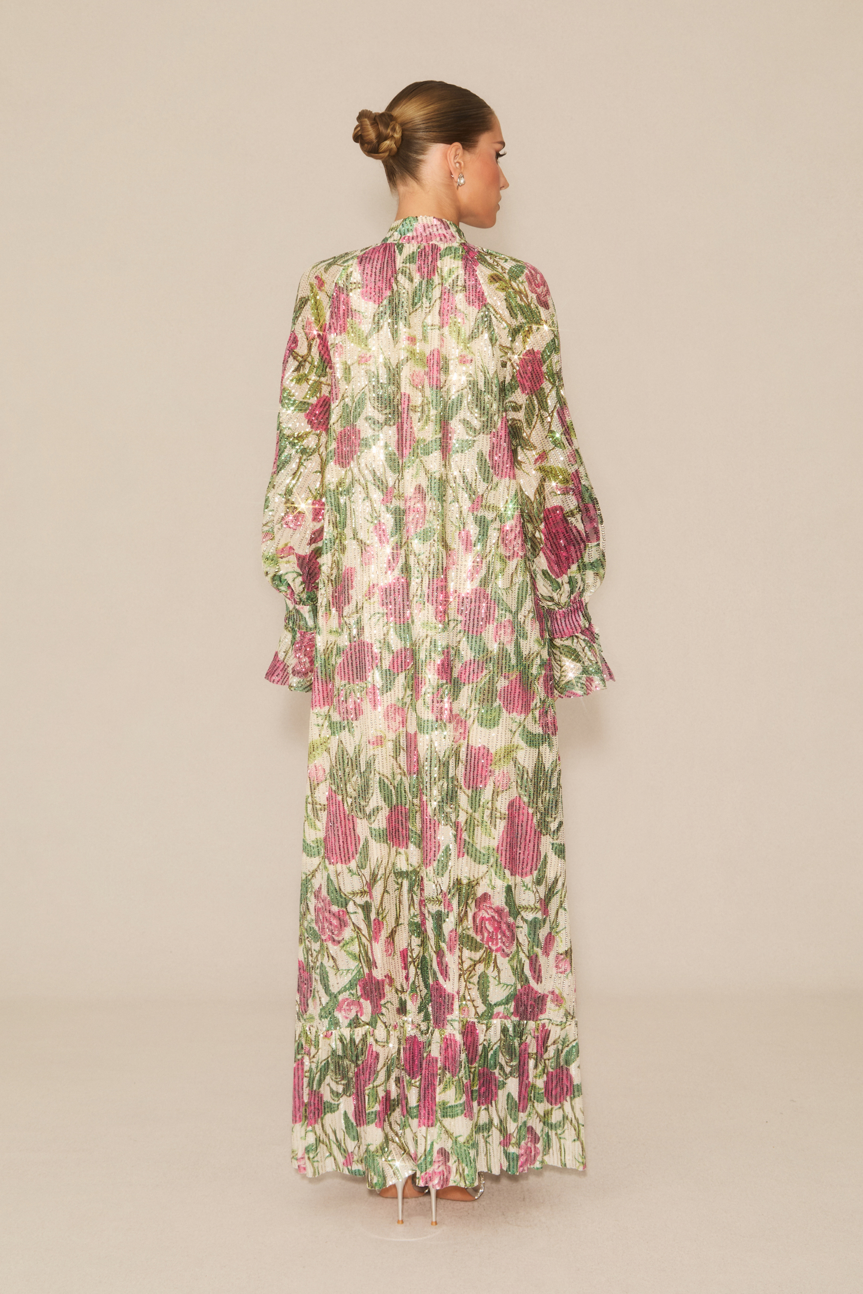 Mina Floral Print Sequin Embellished Maxi Dress