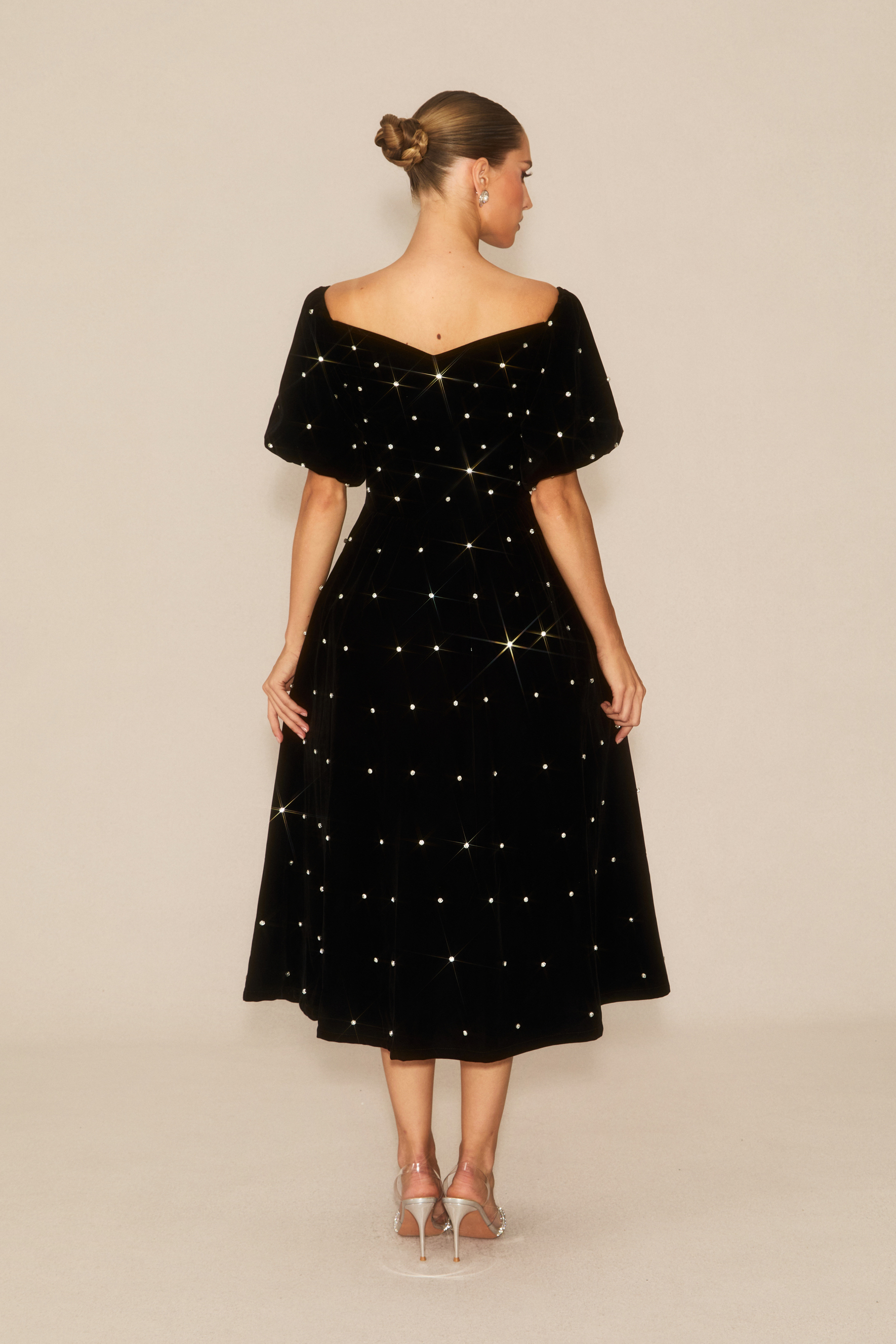 Marvelous Radiance Black Off Shoulder Velvet Midi Dress