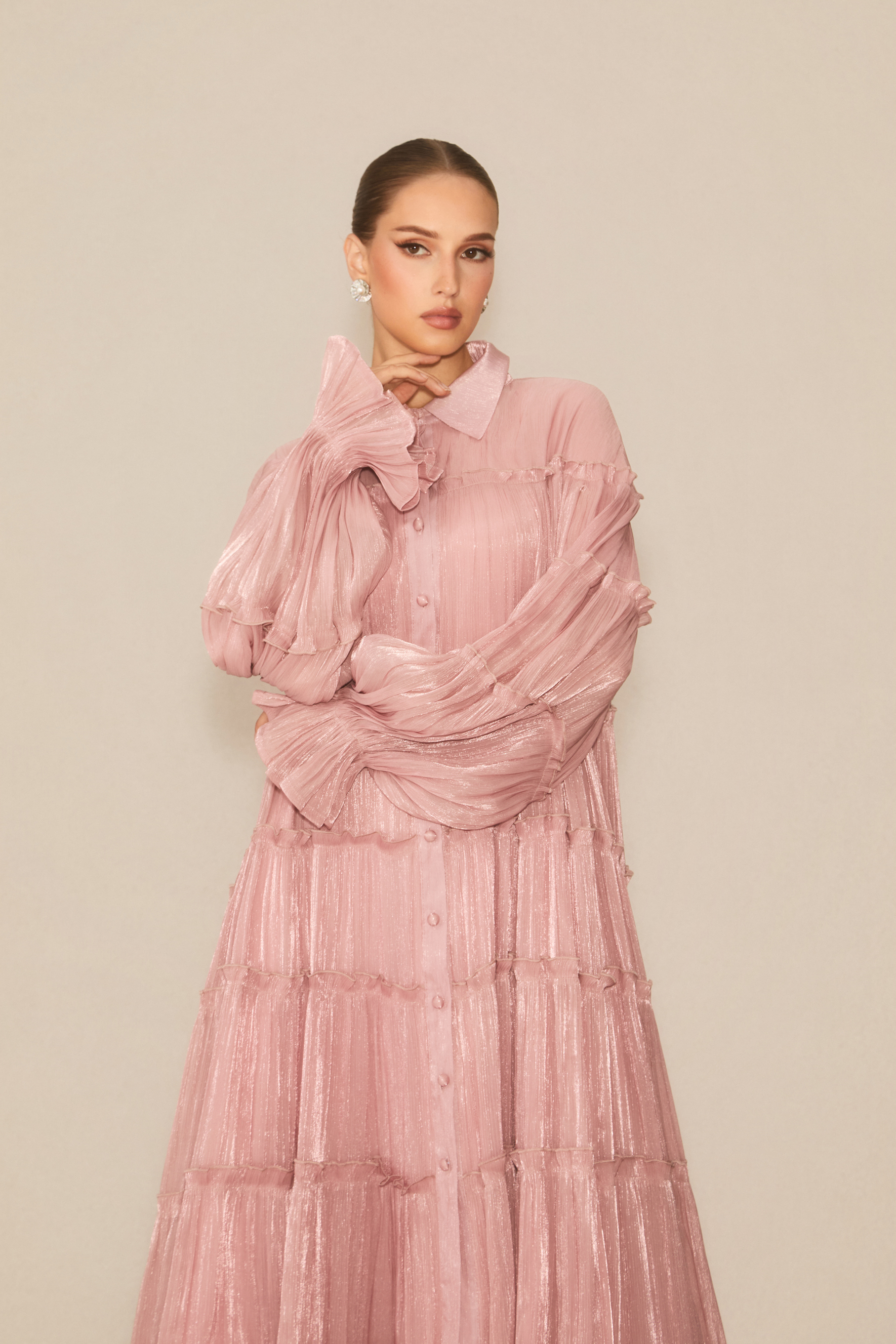 Exceptional Moments Pink Pleated Maxi Dress