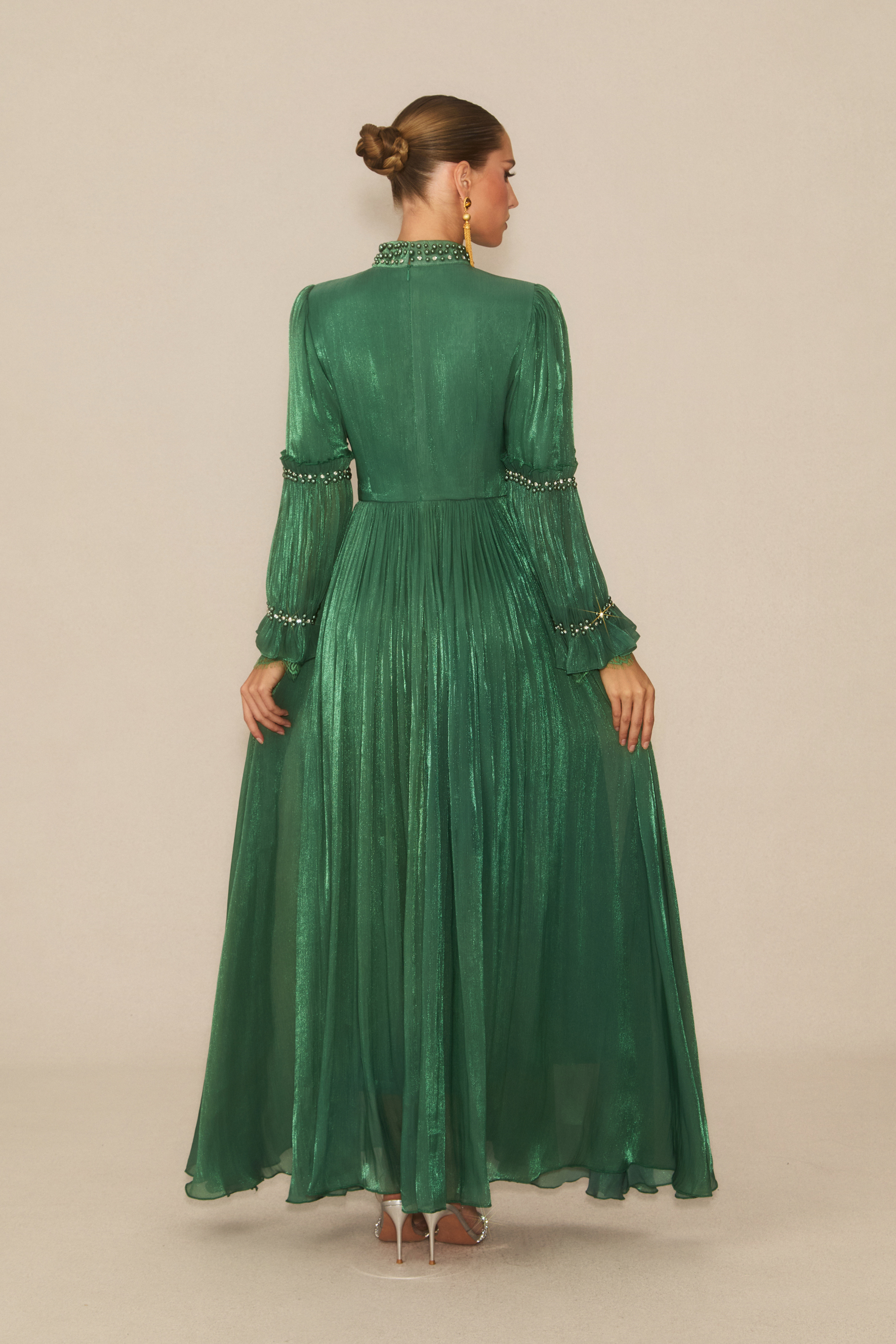 Aurelia Beaded Trim Long Sleeve Maxi Dress
