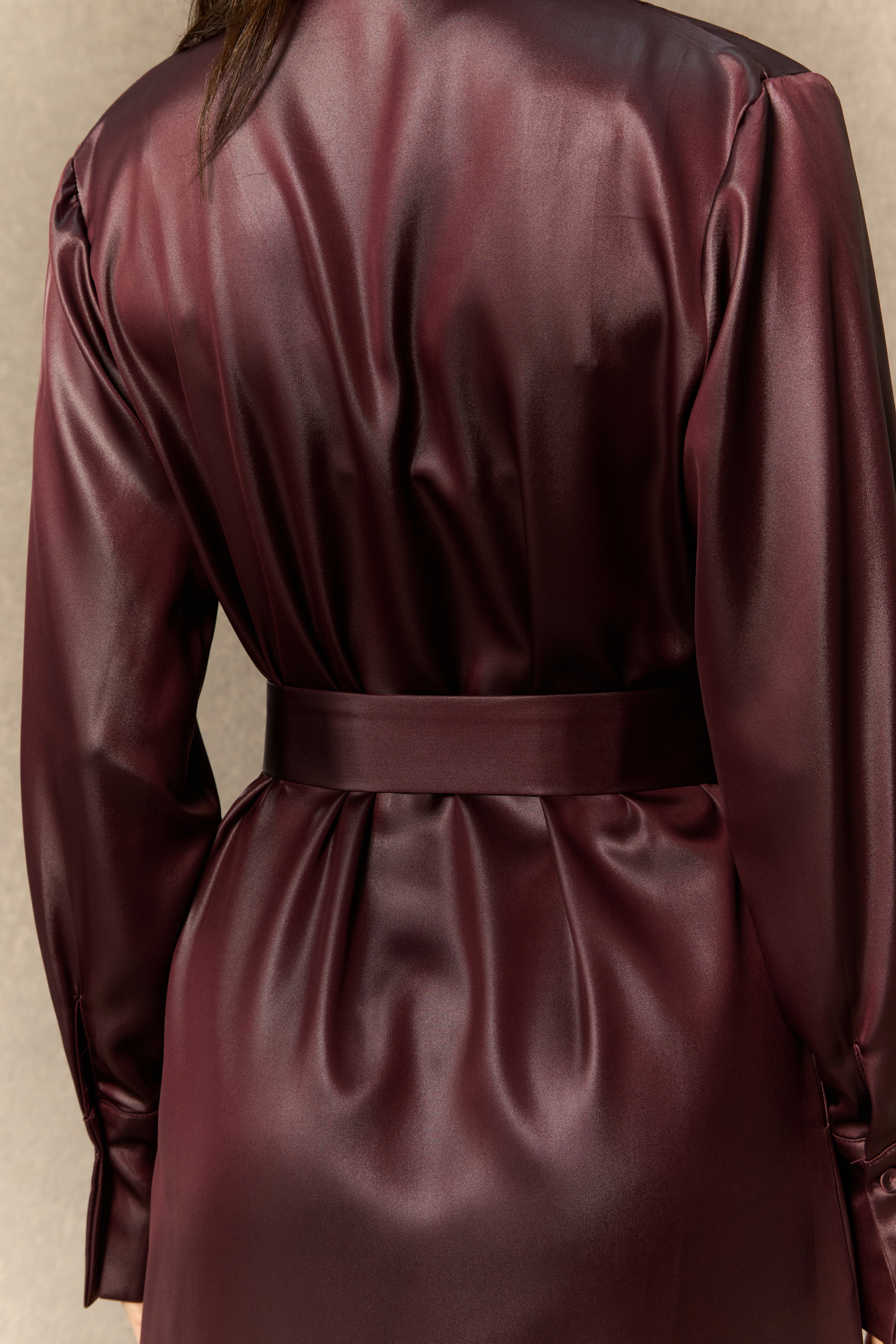 Luxe Lookbook Burgundy V‑Neck Faux Leather Midi Dress