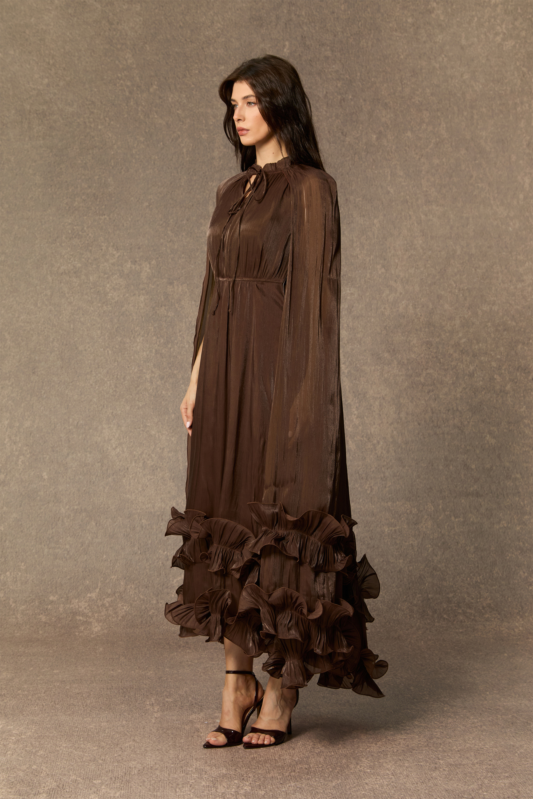 Shirley Cape-effect Ruffled Midi Dress