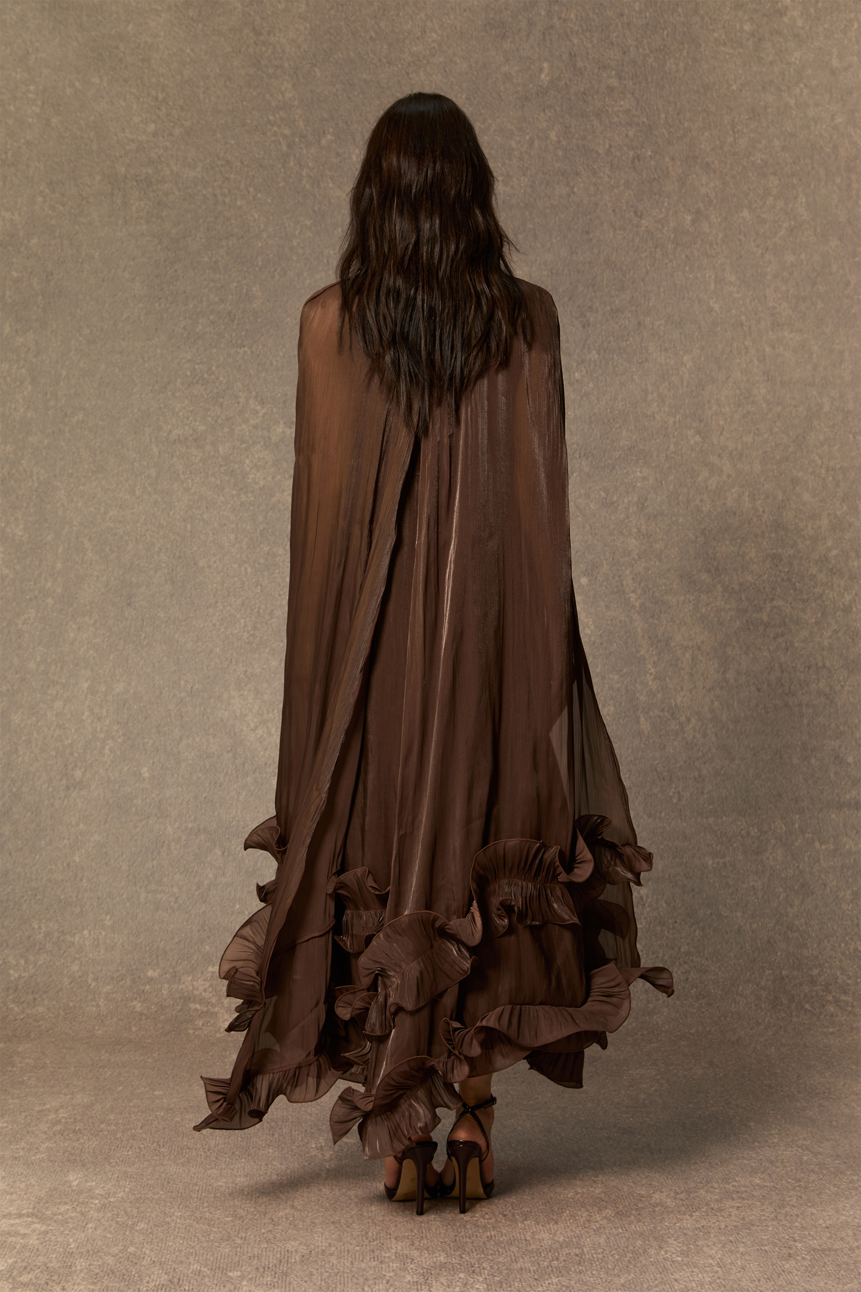 Shirley Cape-effect Ruffled Midi Dress