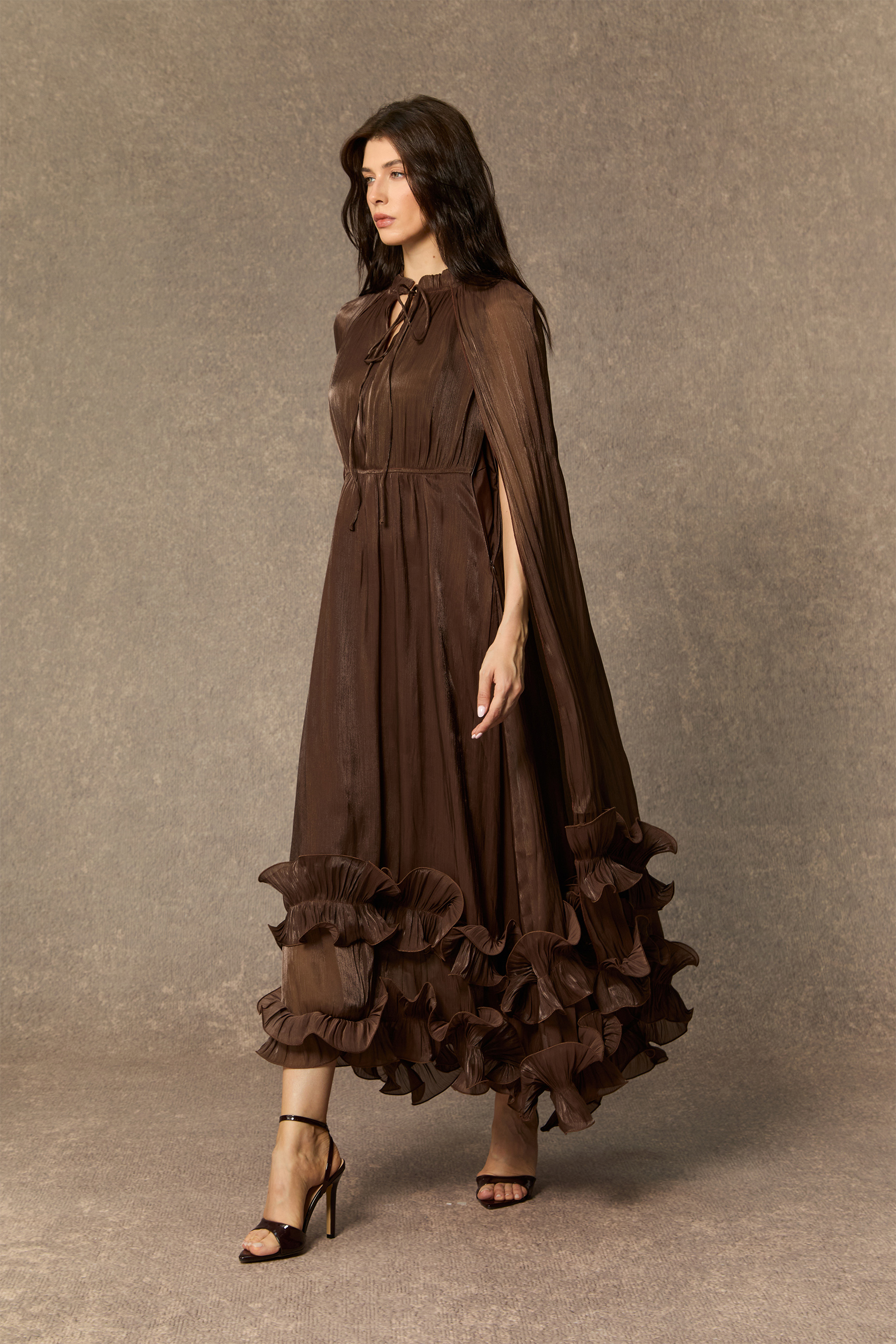 Shirley Cape-effect Ruffled Midi Dress