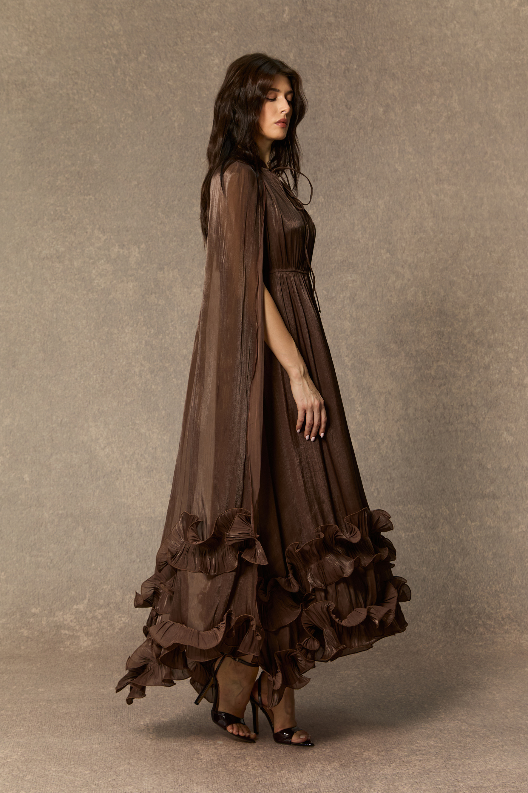 Shirley Cape-effect Ruffled Midi Dress