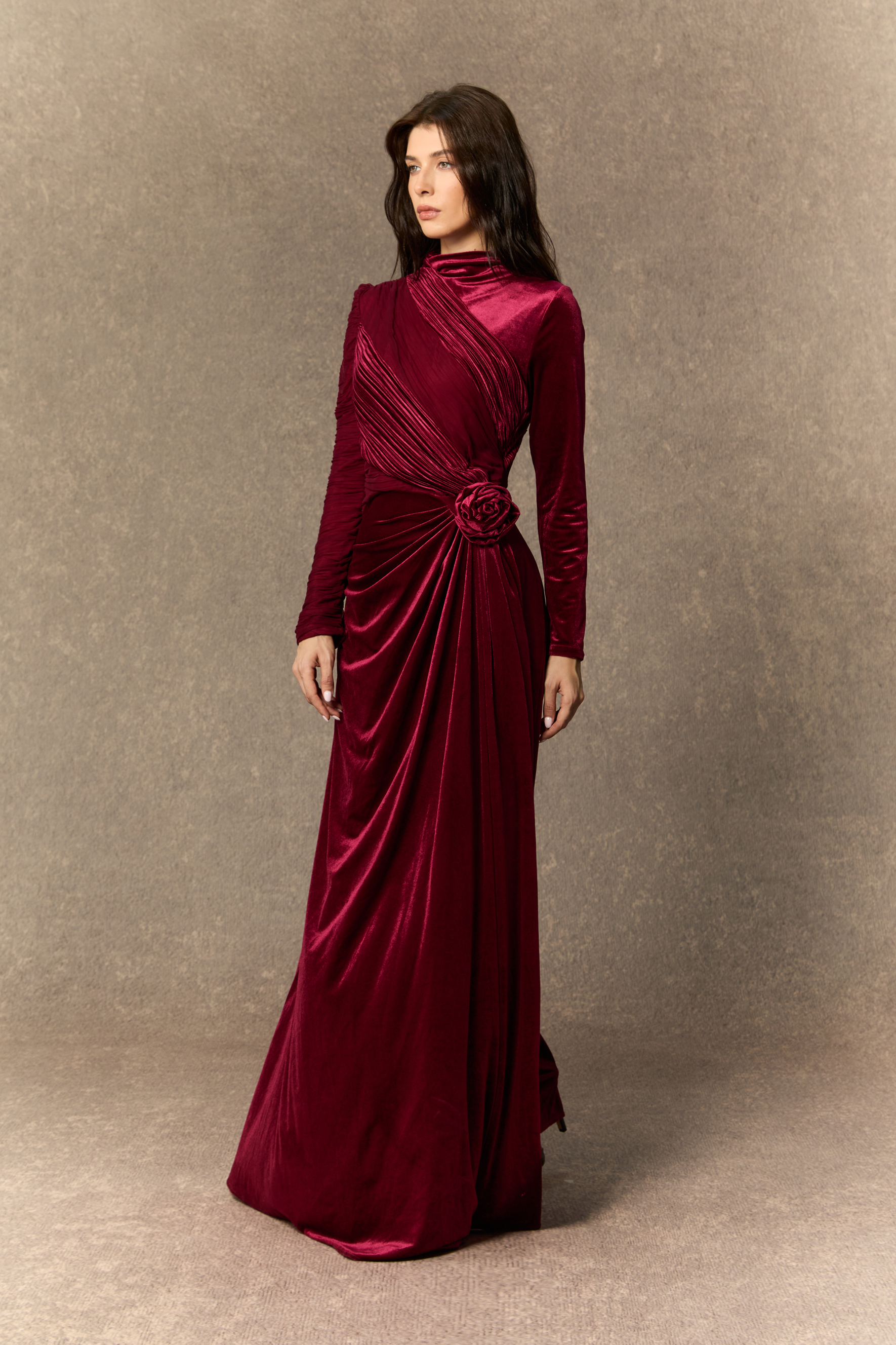 Amelia Floral Ruched Bodice Velvet Maxi Dress - Floral Maxi