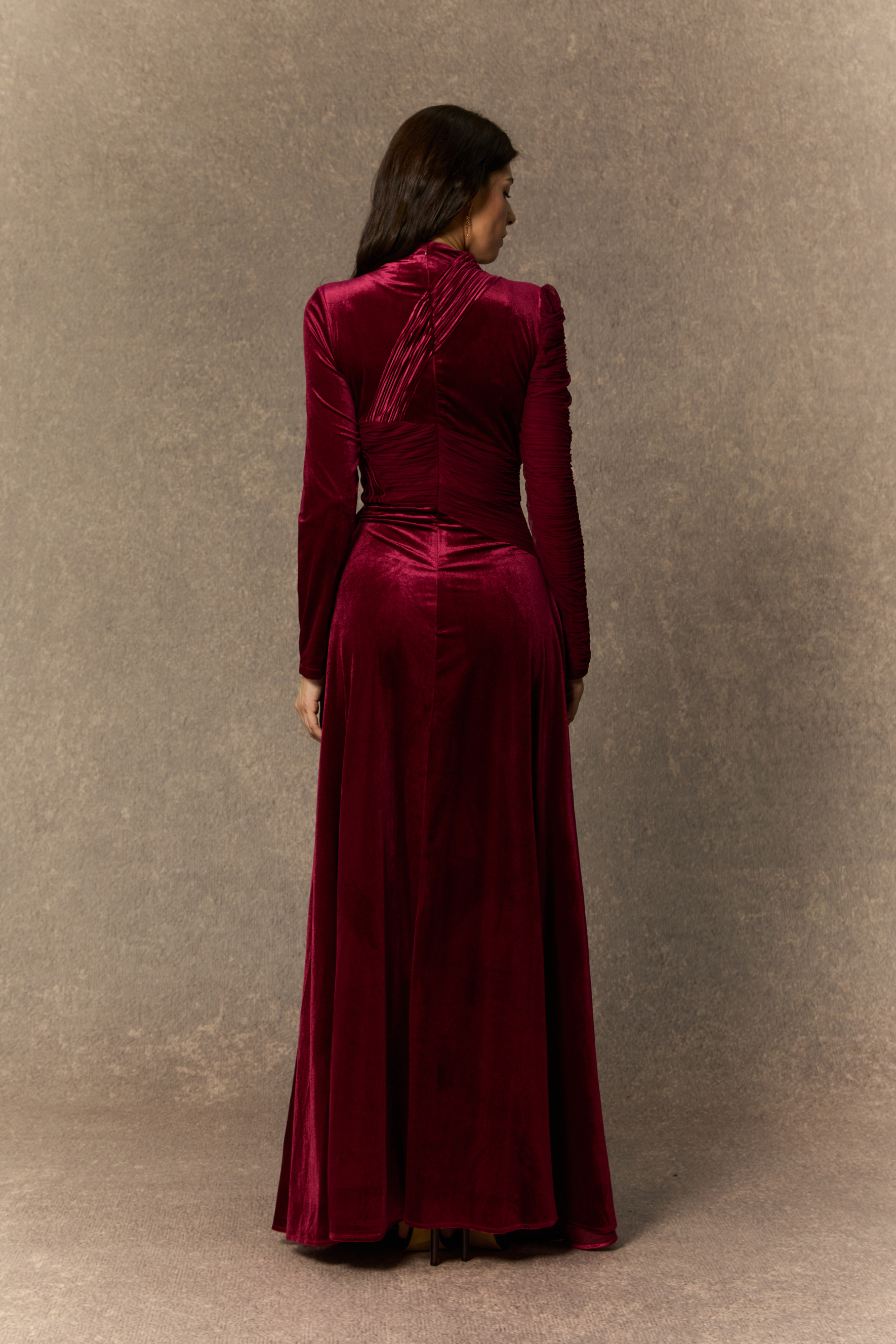 Amelia Floral Ruched Bodice Velvet Maxi Dress - Floral Maxi