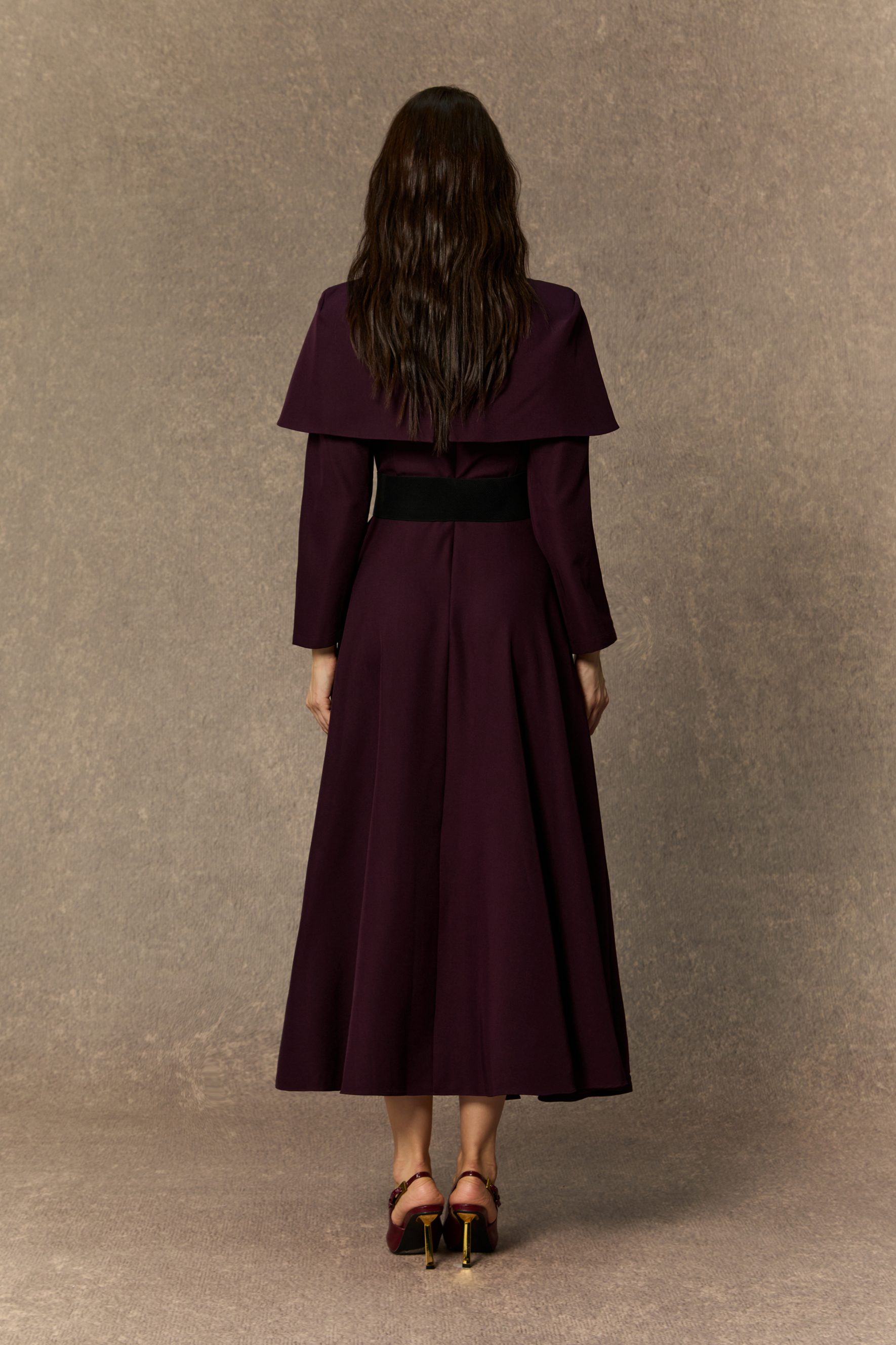 Classy Attitude Purple Cape Detail Floral Midi Dress