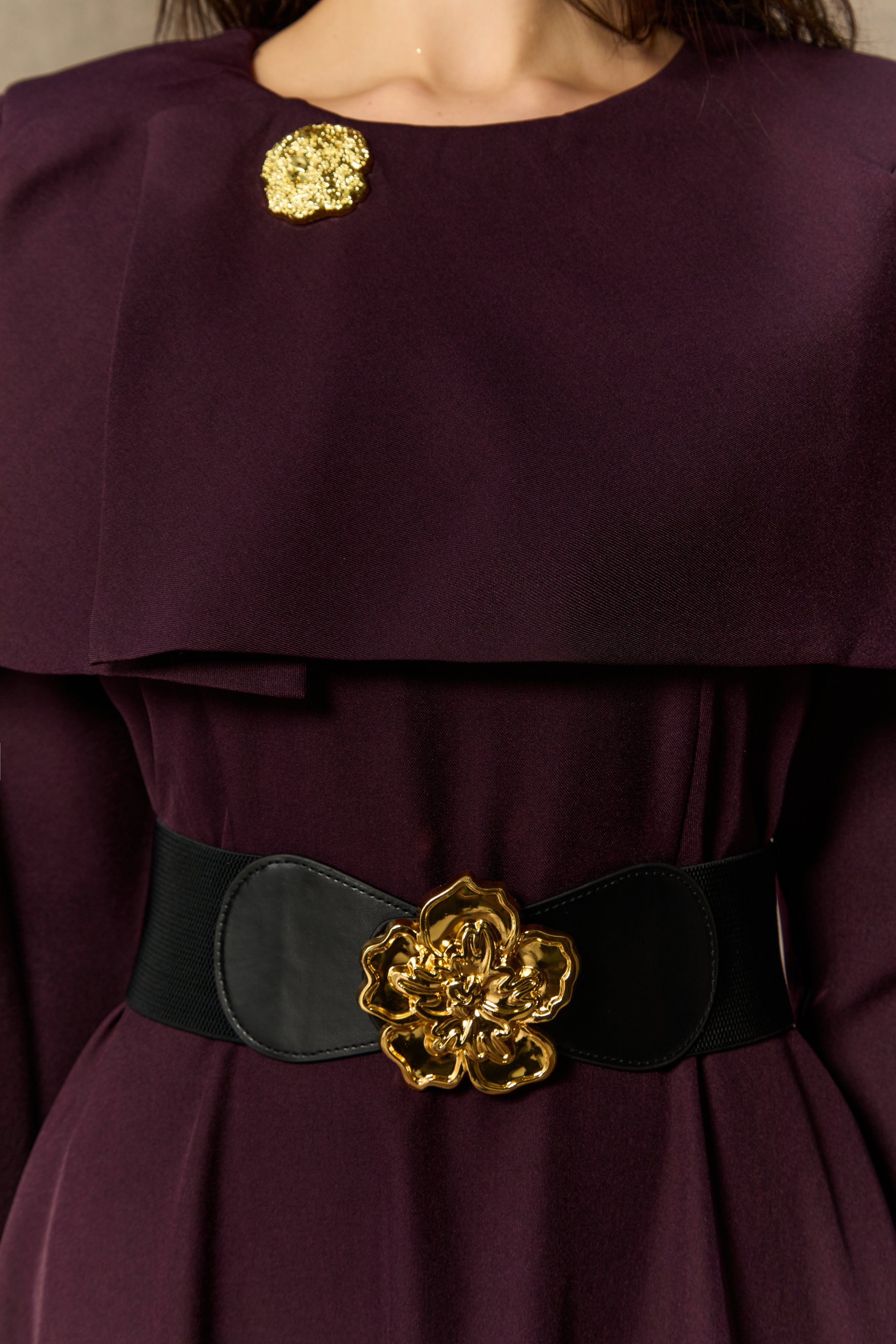 Classy Attitude Purple Cape Detail Floral Midi Dress