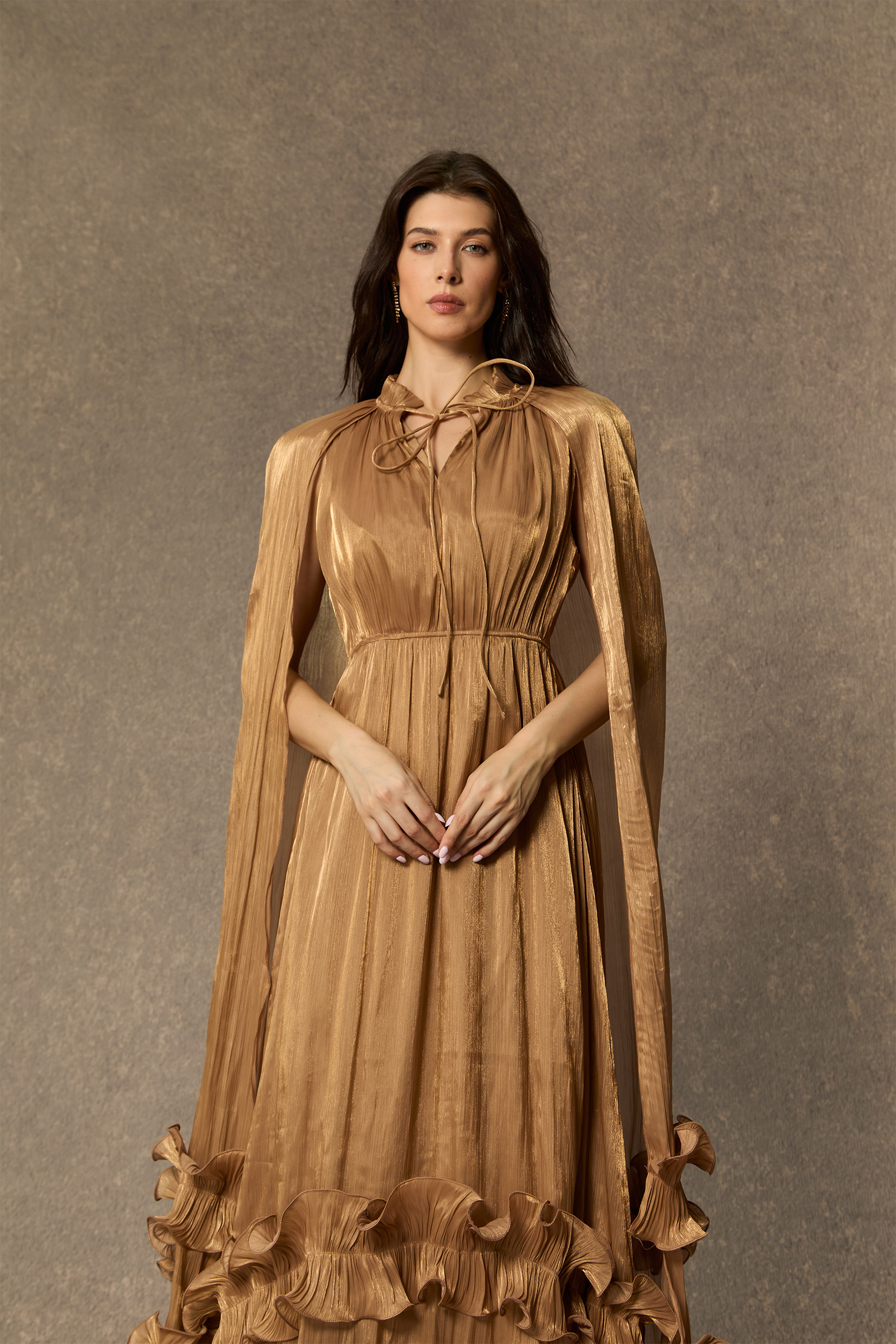 Shirley Cape-effect Ruffled Midi Dress