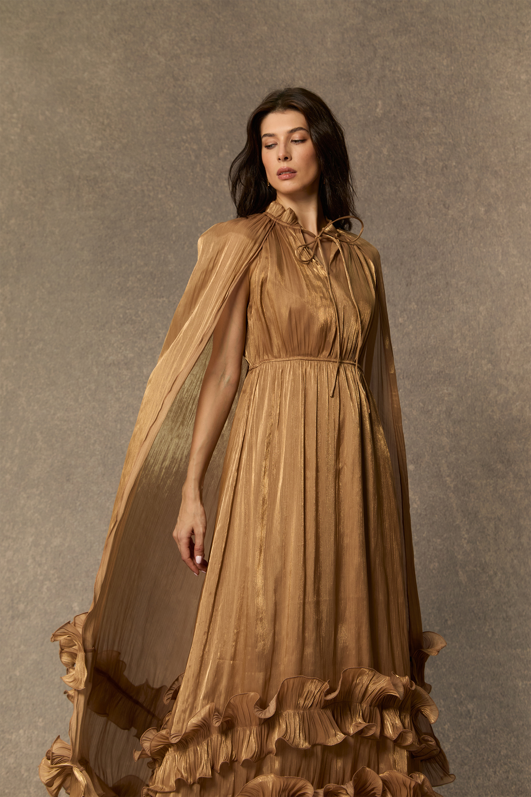 Shirley Cape-effect Ruffled Midi Dress