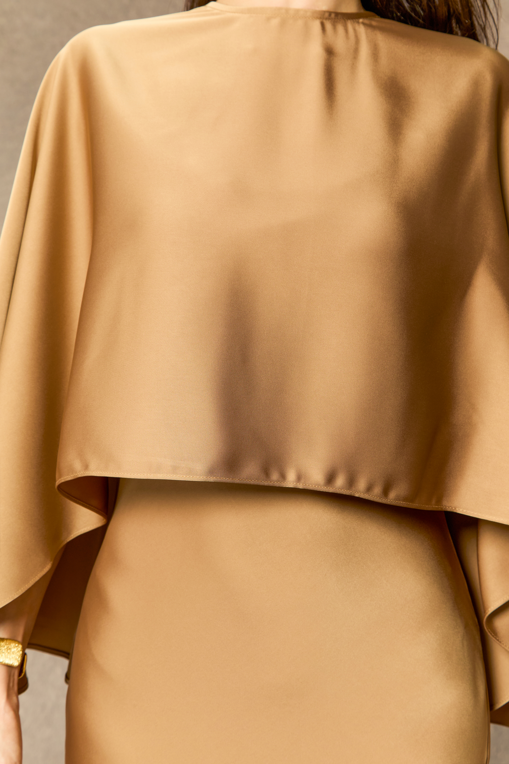 Captivating Presence Khaki Draped Cape & Midi Dress Set