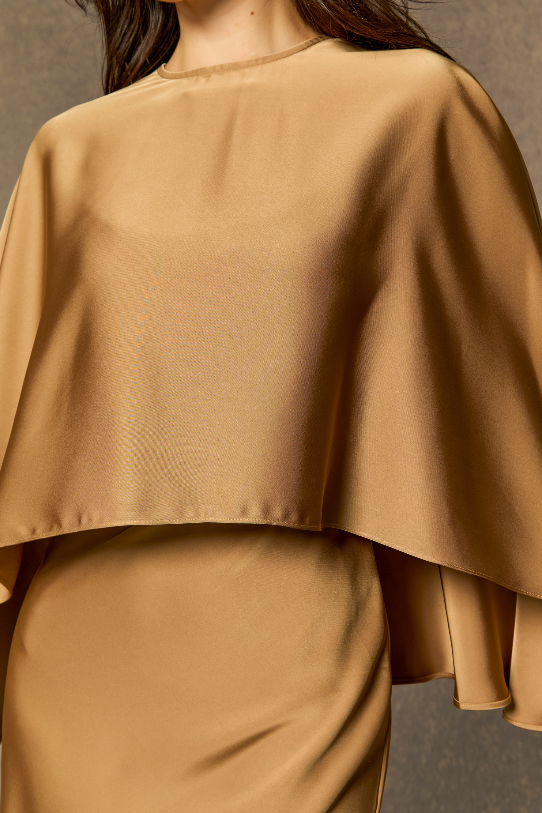 Captivating Presence Khaki Draped Cape & Midi Dress Set